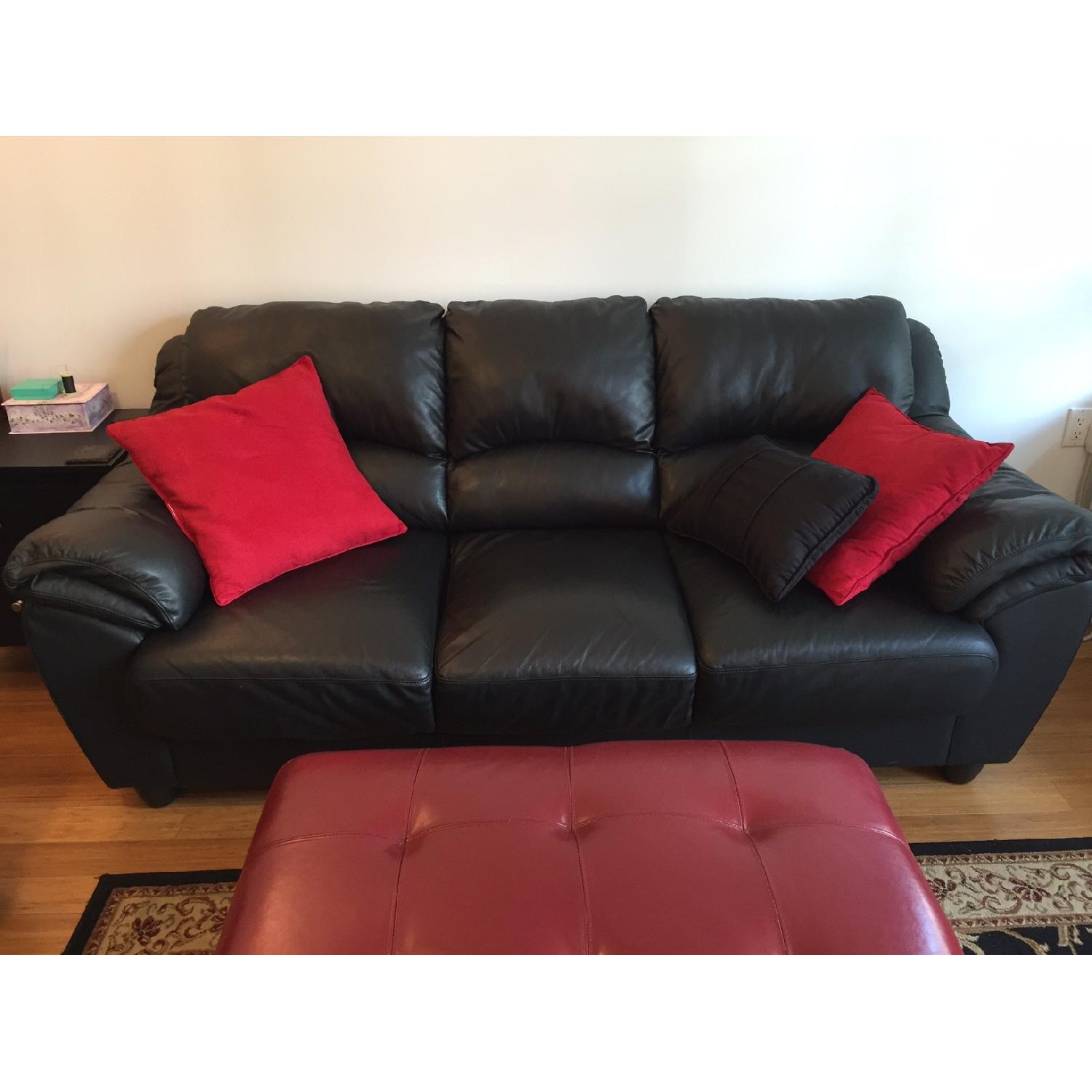 Raymour & Flanigan Black Faux-Leather Sofa - image-1