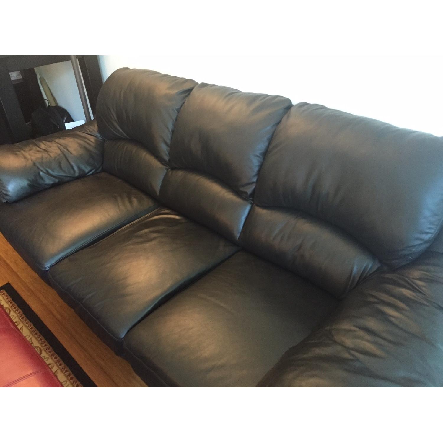Raymour & Flanigan Black Faux-Leather Sofa - image-3