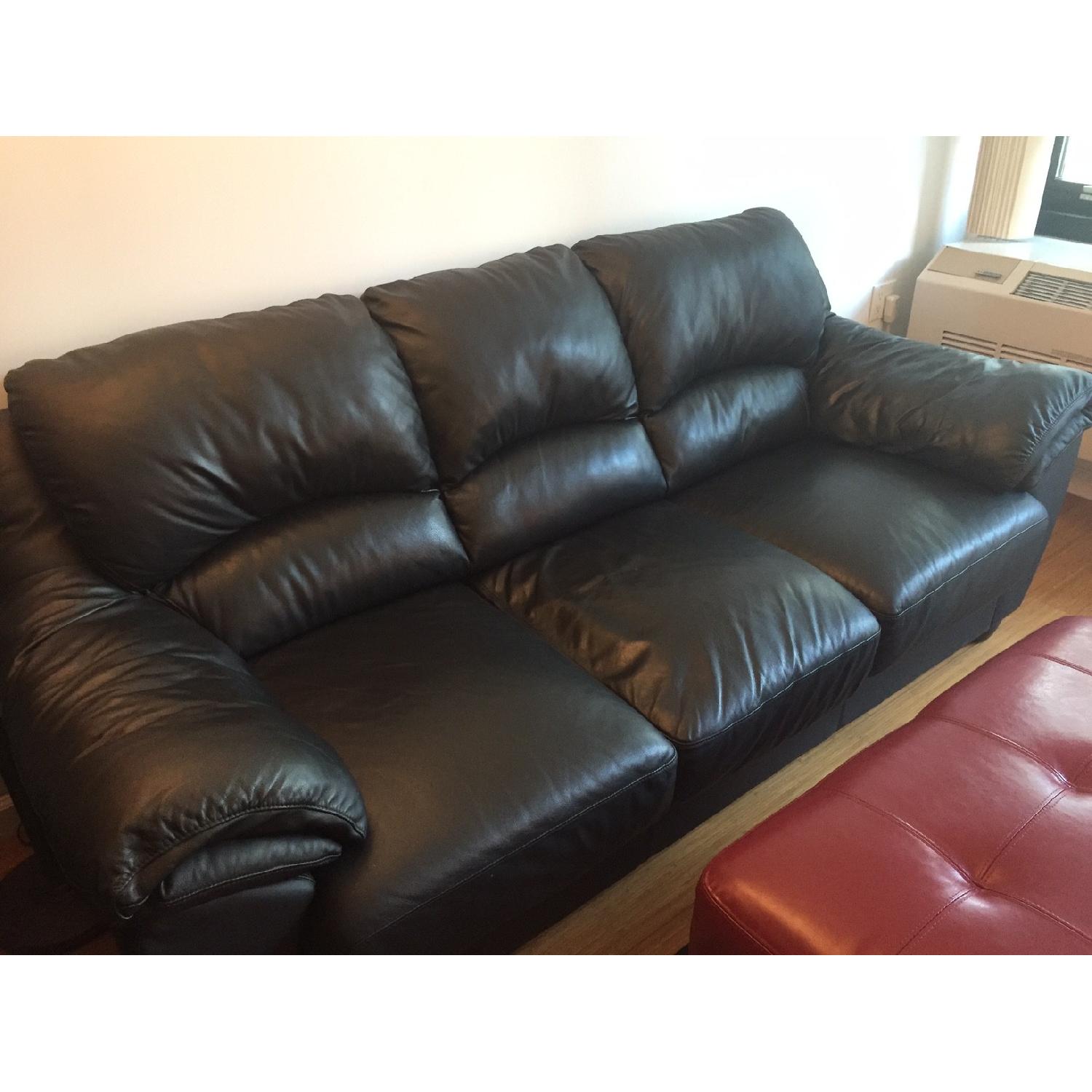 Raymour & Flanigan Black Faux-Leather Sofa - image-4