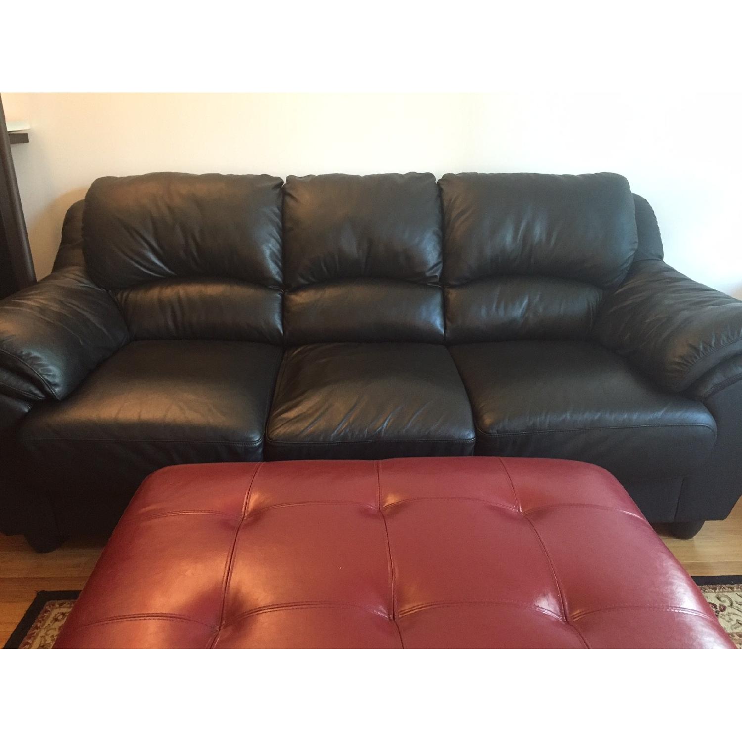 Raymour & Flanigan Black Faux-Leather Sofa - image-5