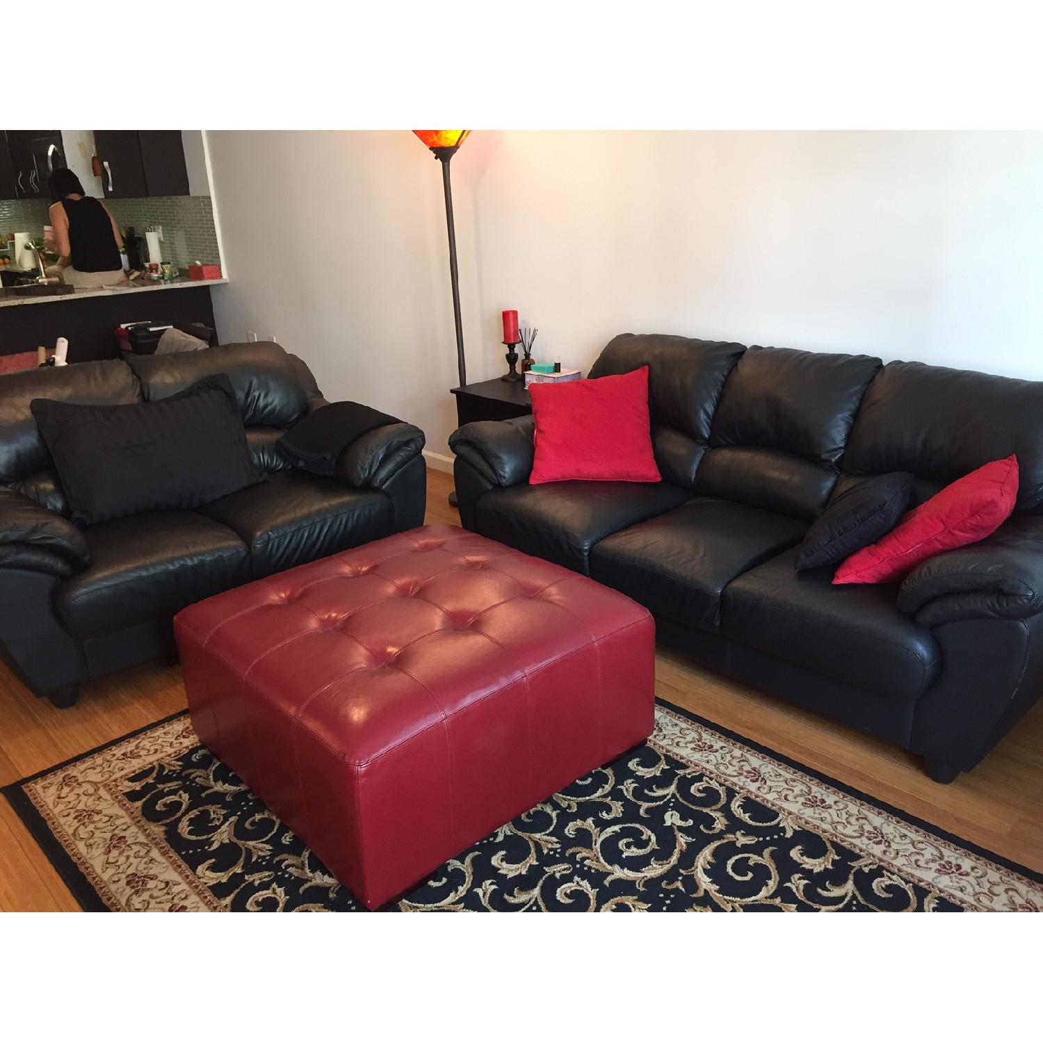 Raymour & Flanigan Black Faux-Leather Sofa - image-6