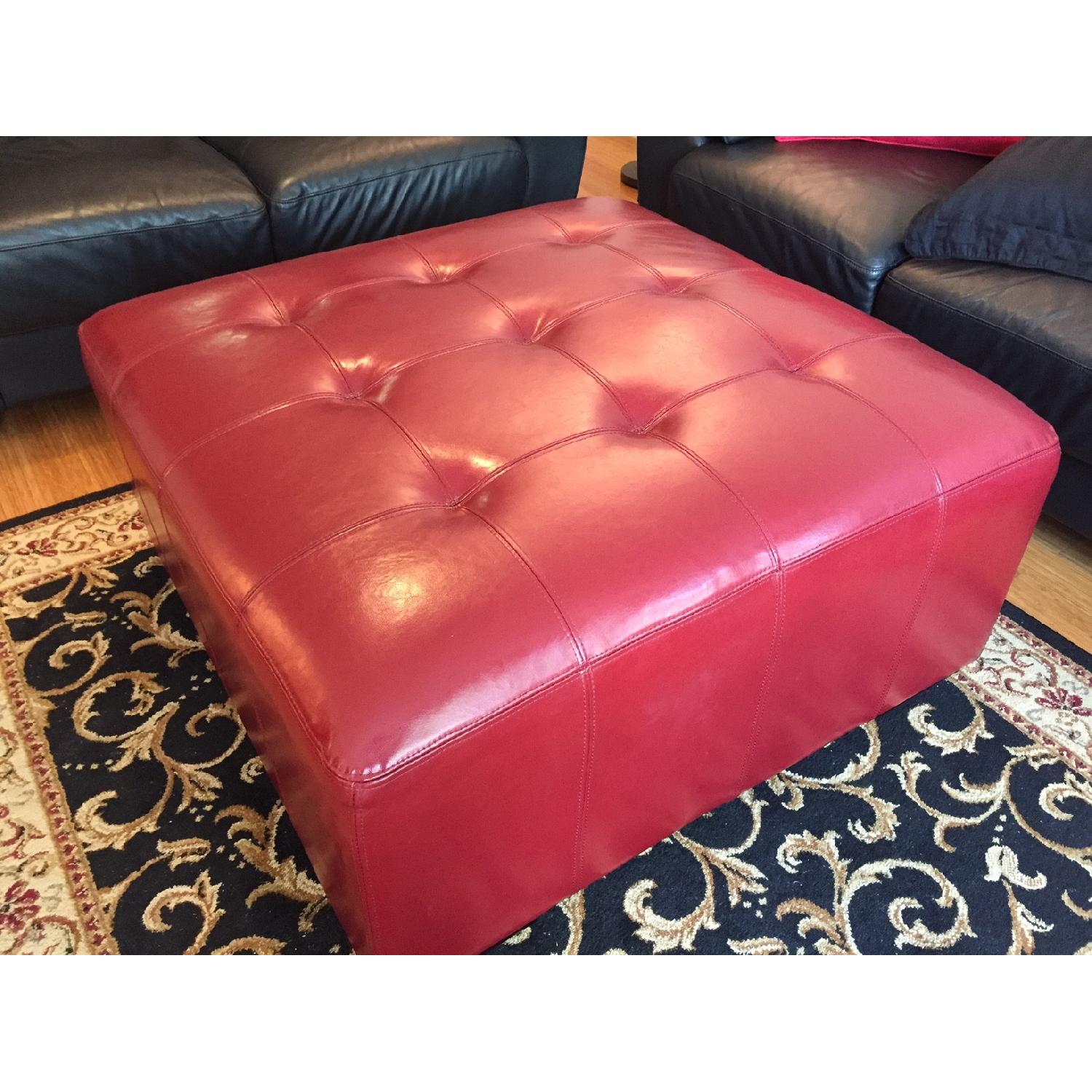Raymour & Flanigan Red Faux-Leather Ottoman - image-1