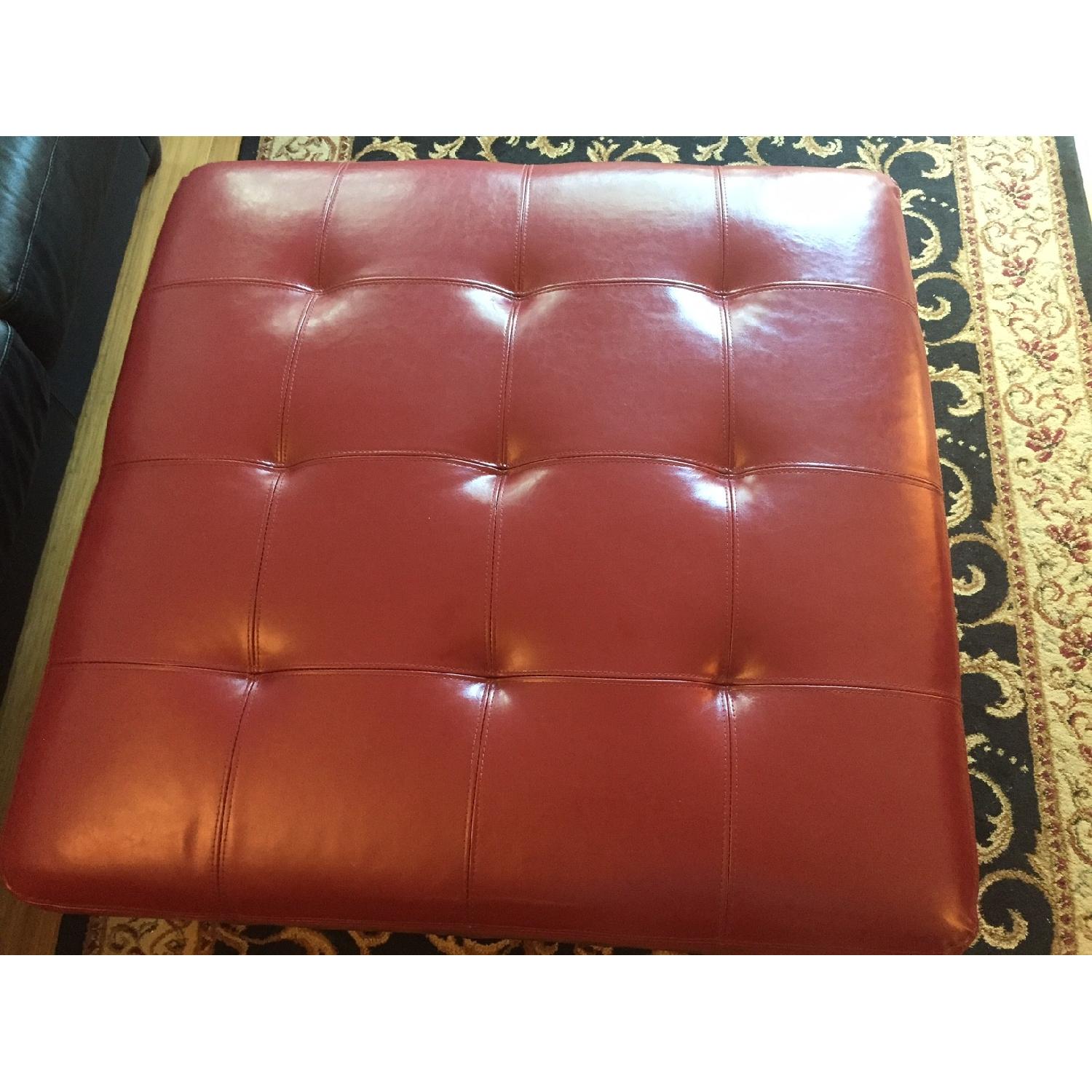 Raymour & Flanigan Red Faux-Leather Ottoman - image-2