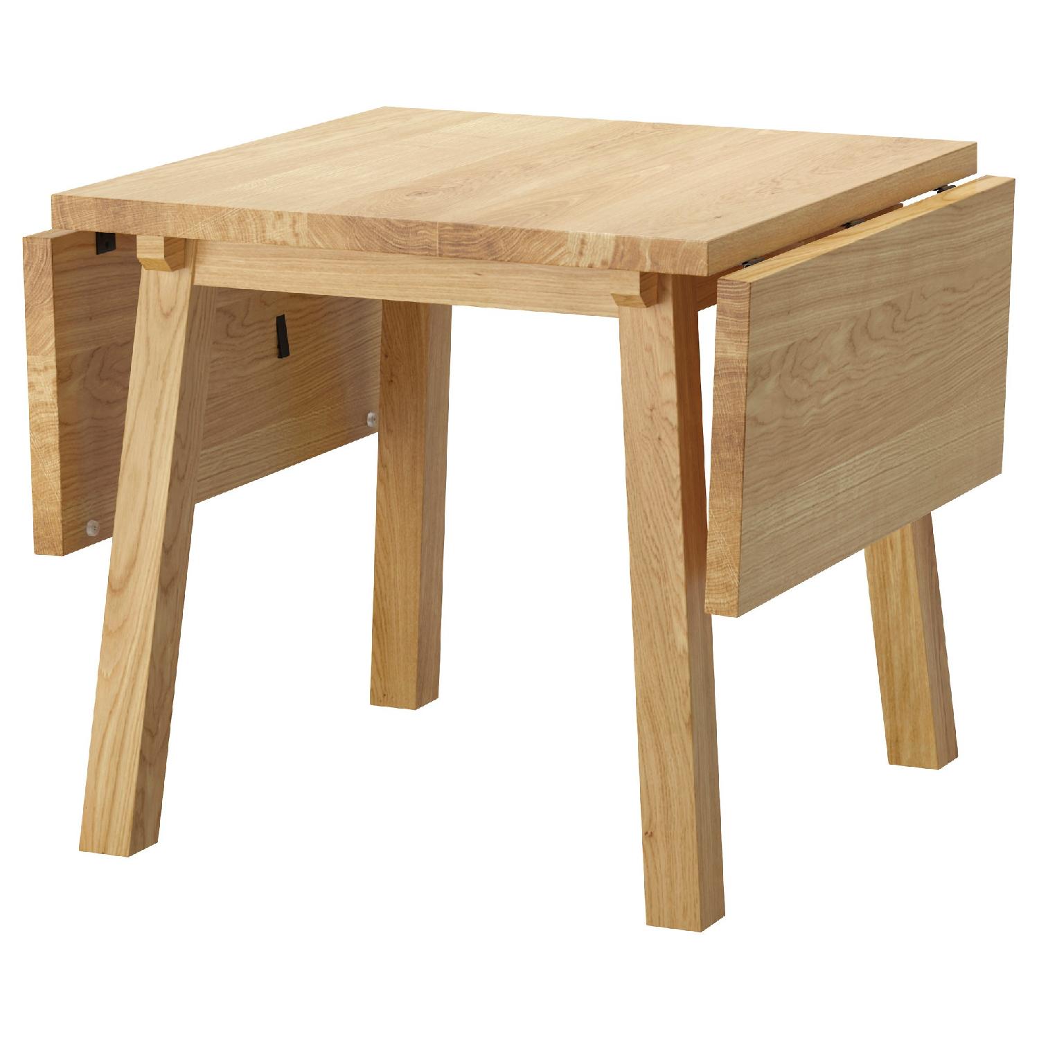 Ikea Solid Oak Wood Drop-Leaf Dining Table w/ 4 Chairs - AptDeco