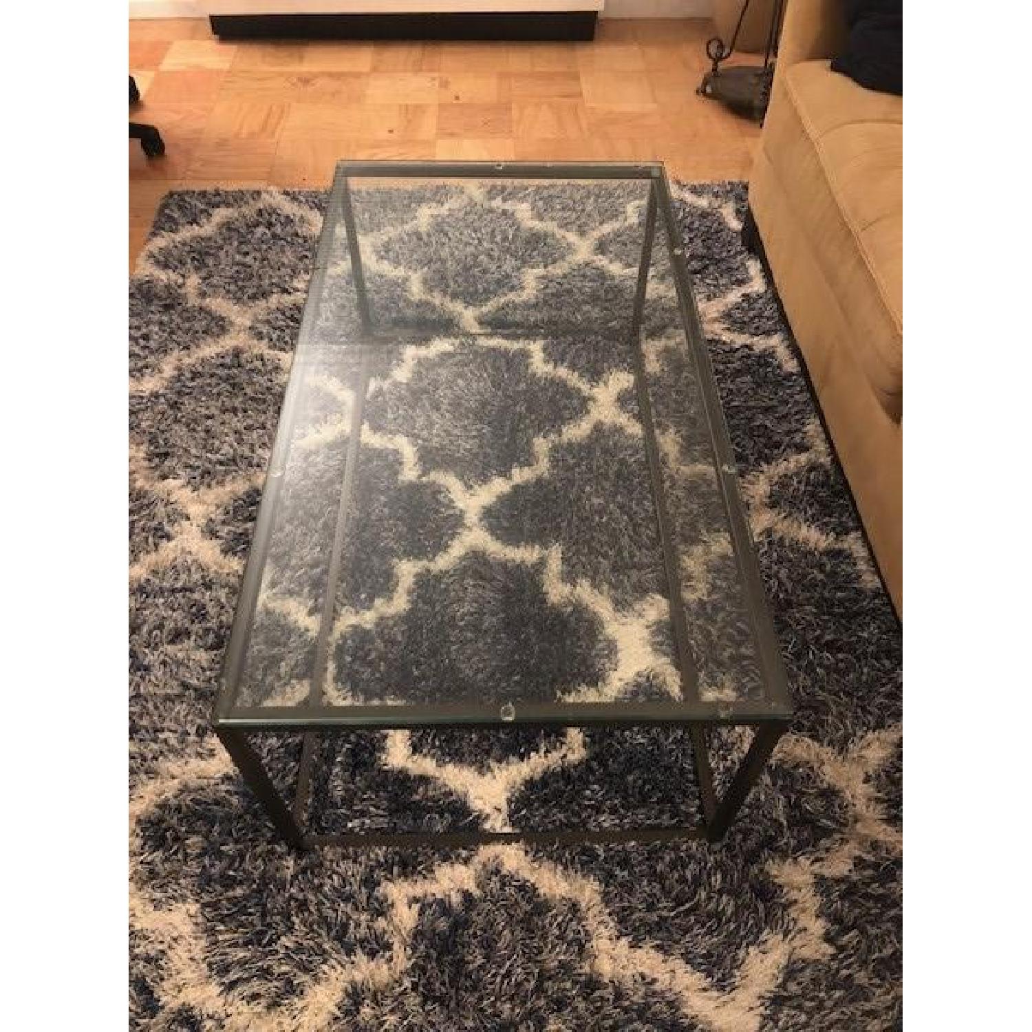 West Elm Box Frame Coffee Table in Glass/Antique Bronze - image-1