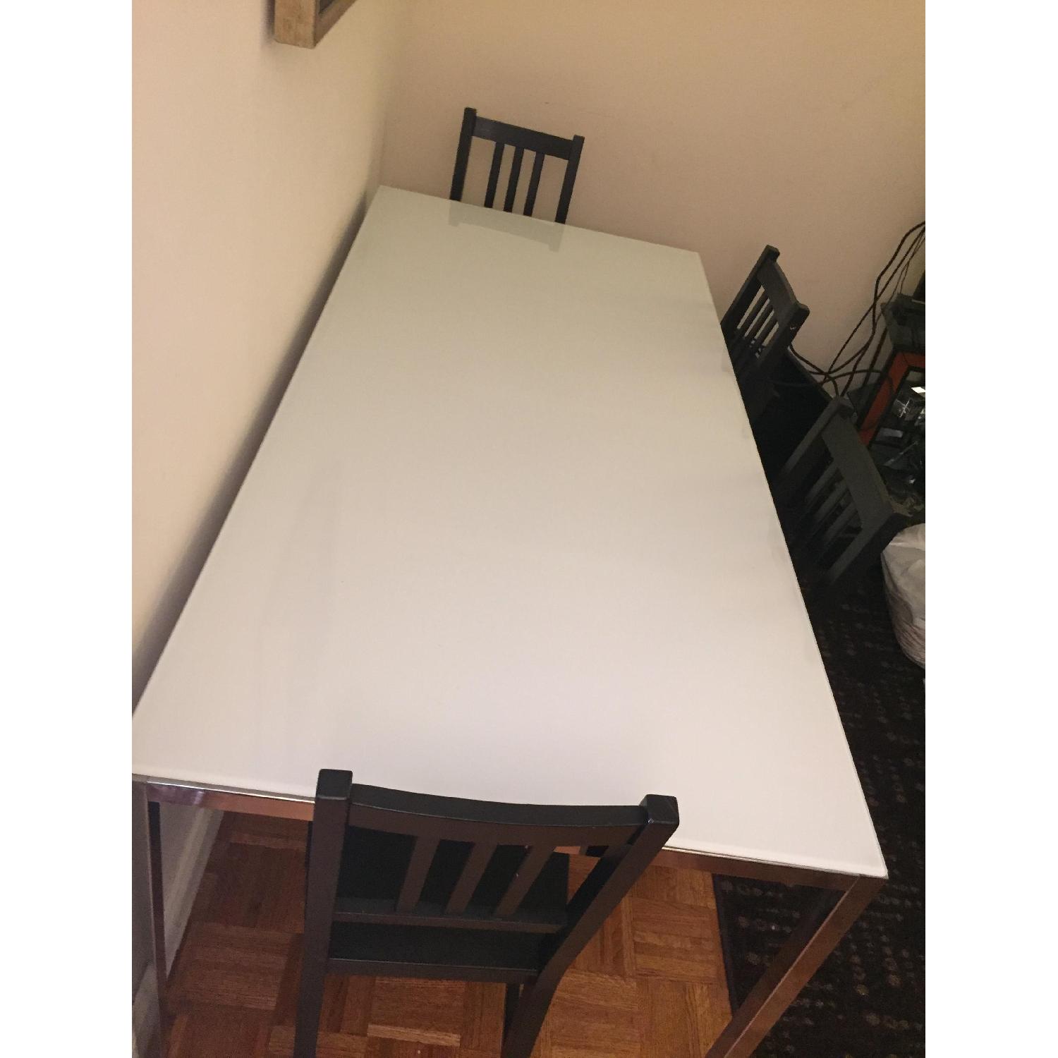 Ikea Glass Top/Steel Frame Dining Table w/ 4 Wood Chairs - image-5