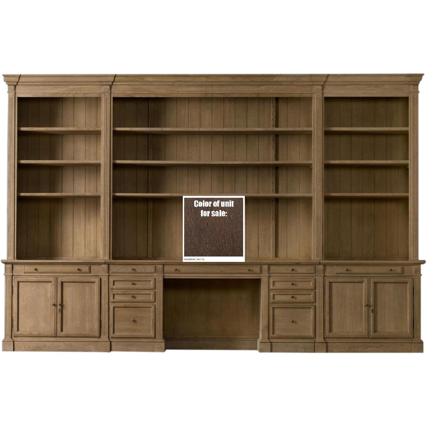 Restoration Hardware Library Desk Wall Unit in Brown Oak AptDeco
