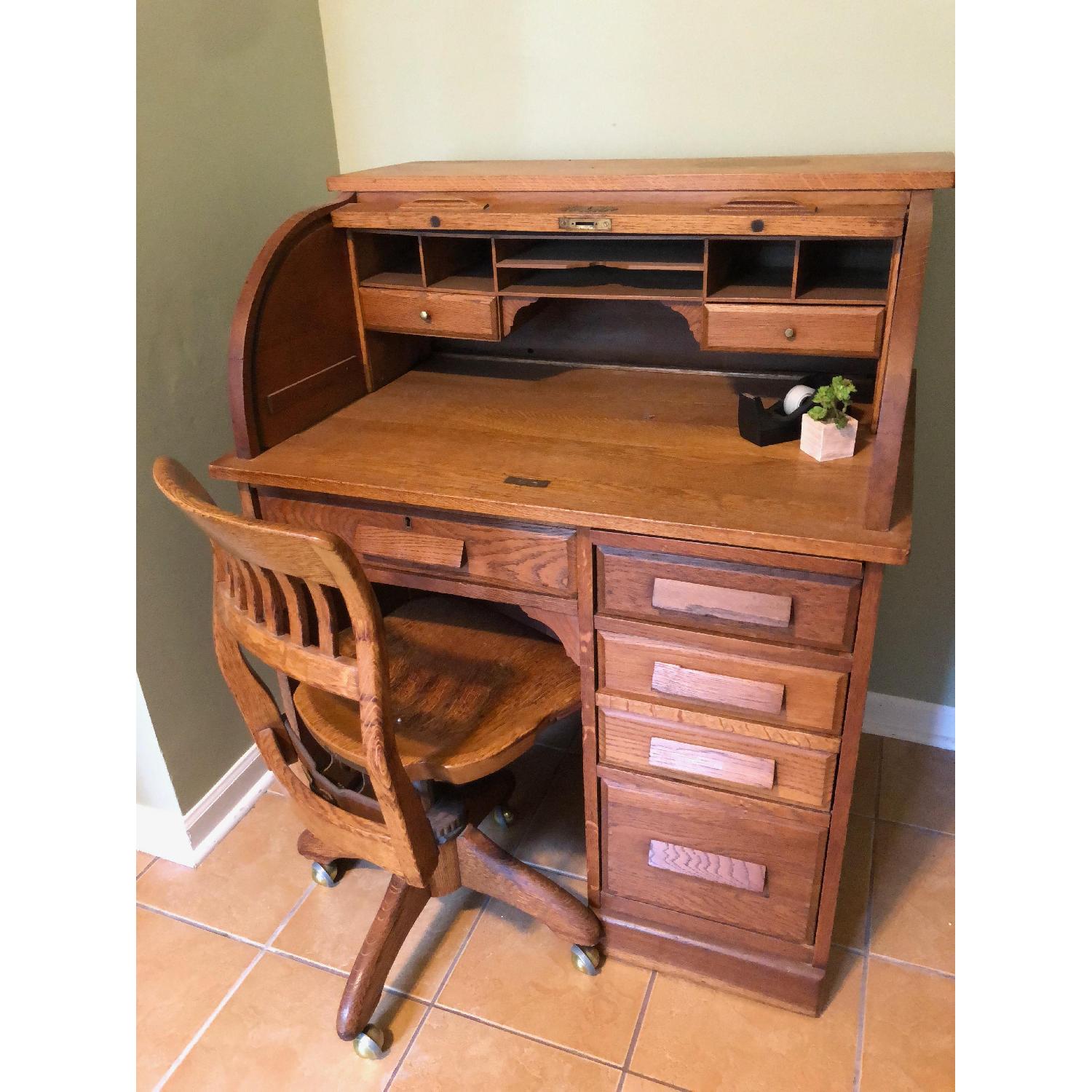 Sikes Chair Company Antique RollTop Desk & Chair AptDeco