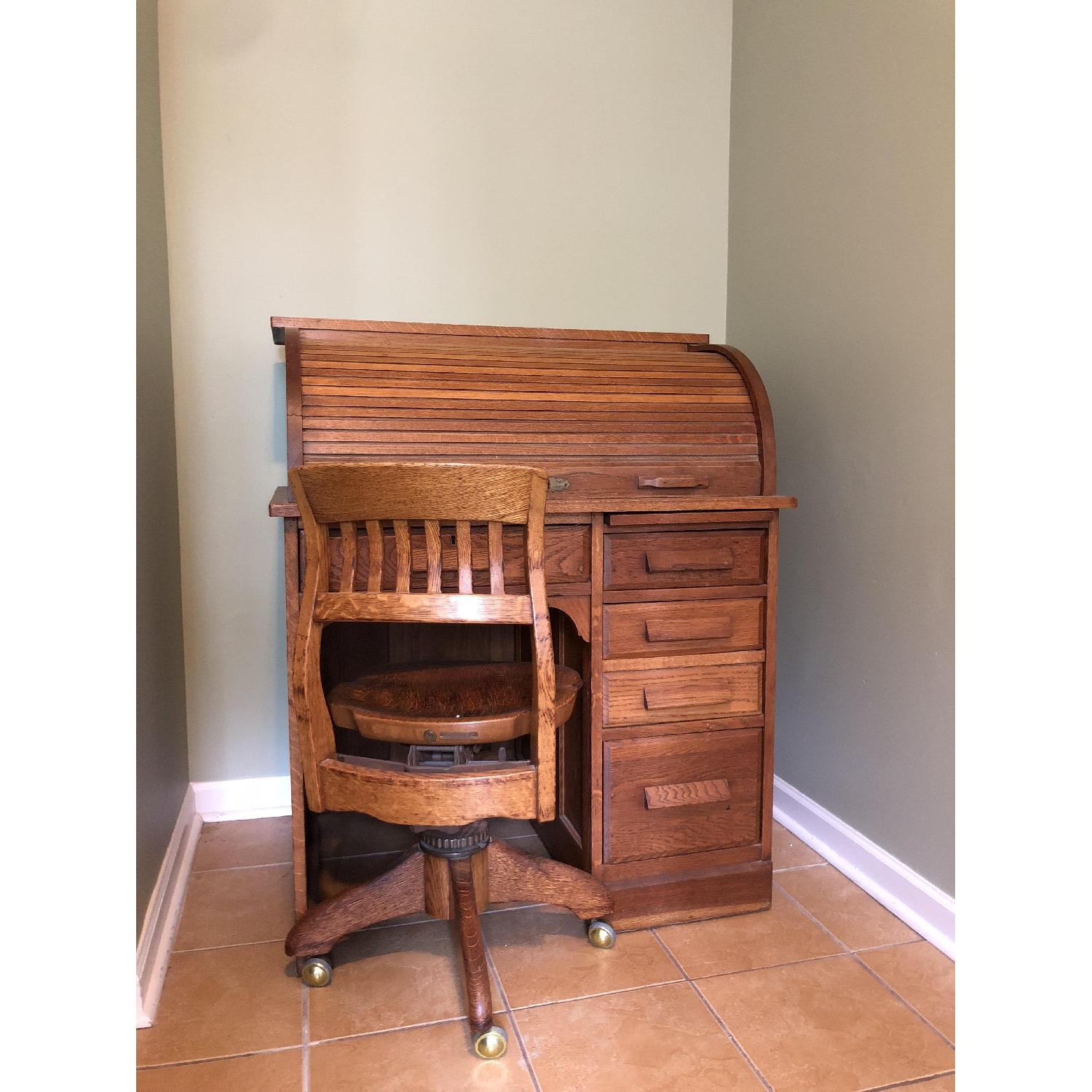 Sikes Chair Company Antique RollTop Desk & Chair AptDeco