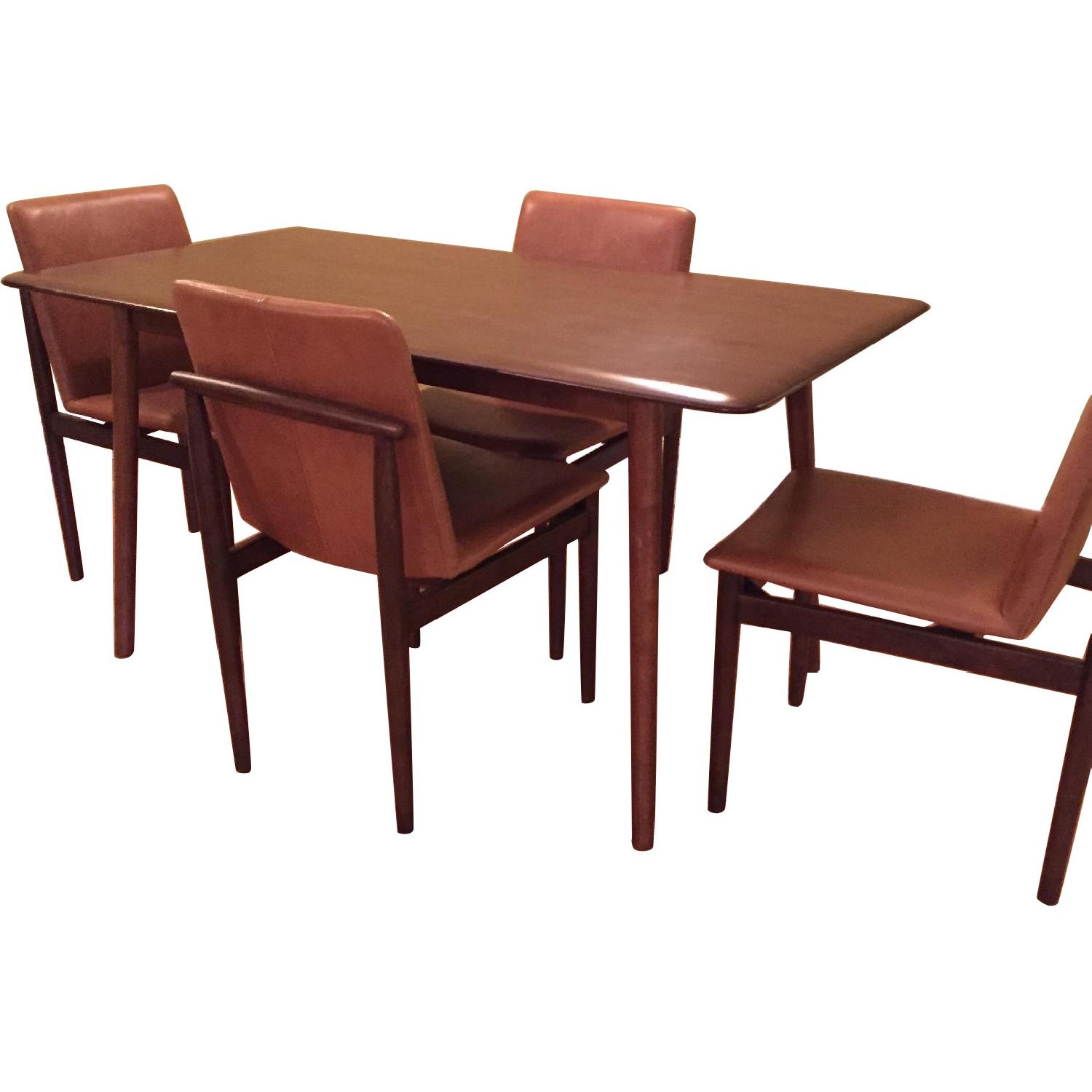 West Elm Mid-Century Style Dining Table w/ 4 Leather Chairs - image-0