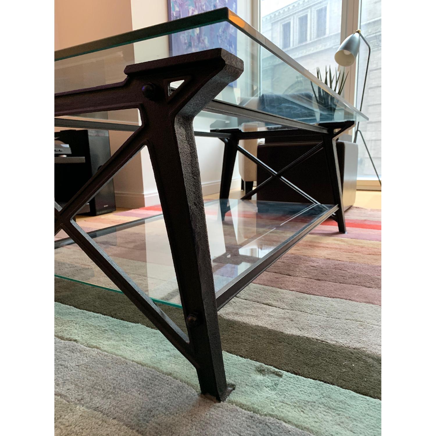 Pottery Barn Iron & Glass Coffee Table w/ Glass Shelf AptDeco