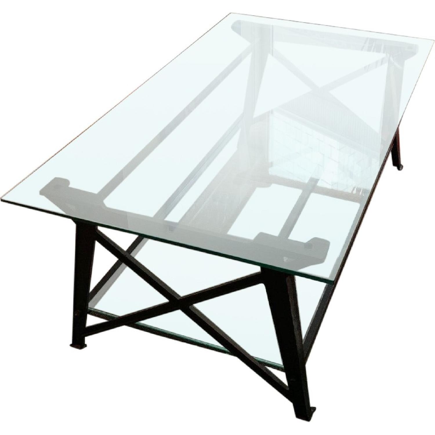 Pottery Barn Iron & Glass Coffee Table w/ Glass Shelf AptDeco