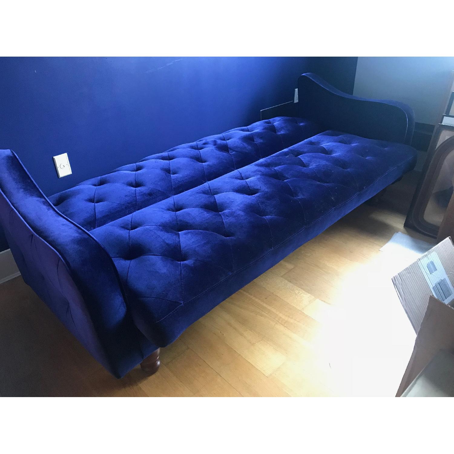 Urban Outfitters Ava Royal Blue Velvet Tufted Sleeper Sofa AptDeco