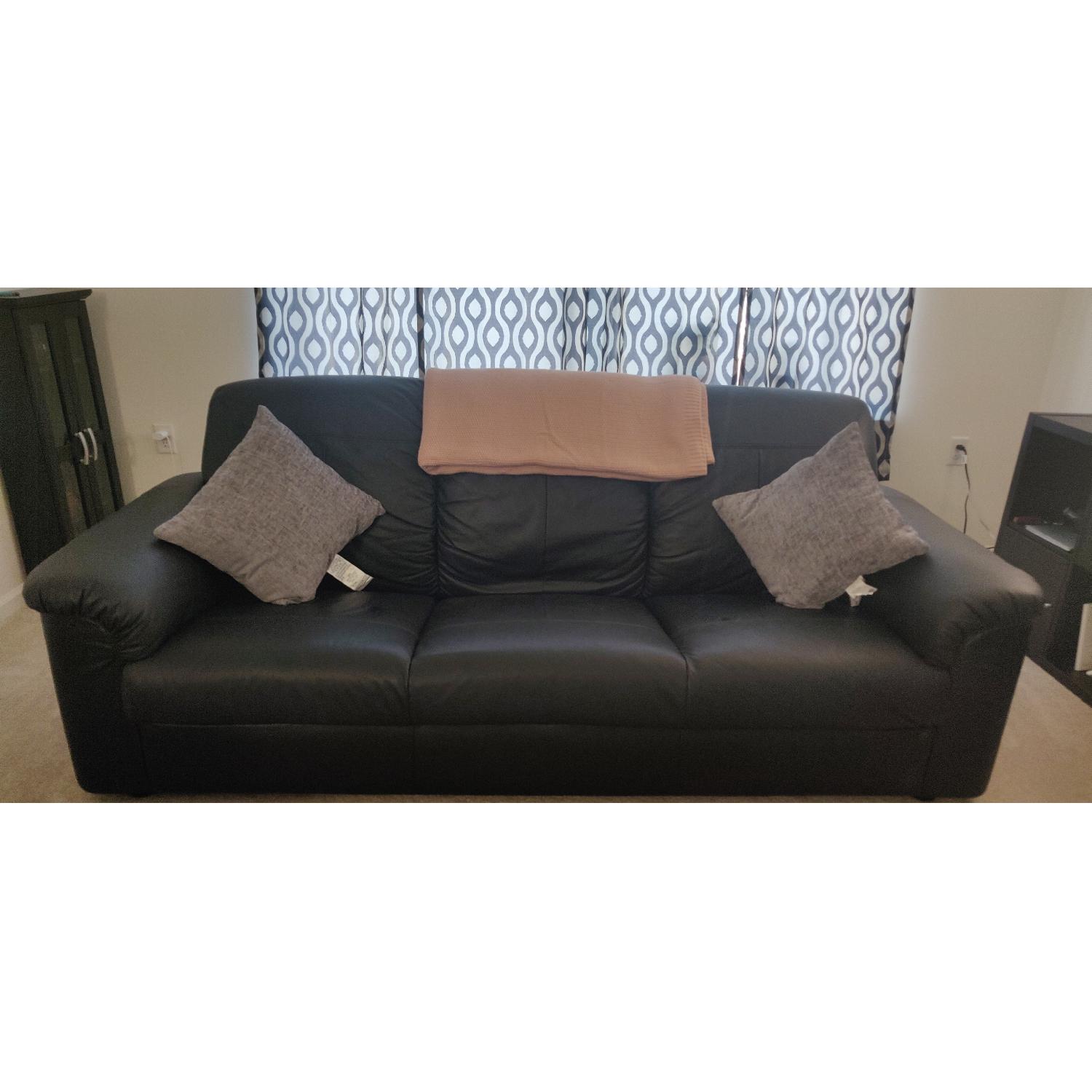 Ikea Timfors Black Leather Sofa - image-1