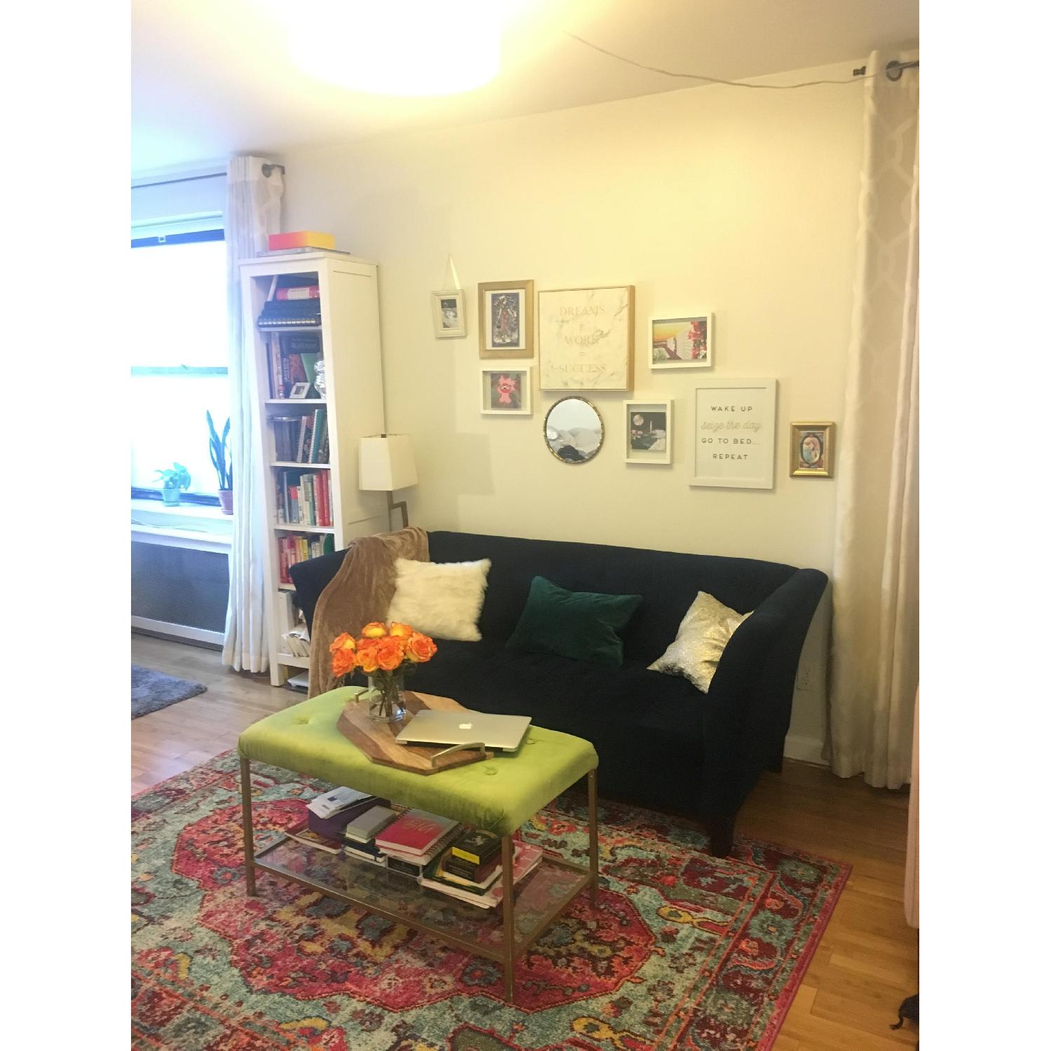 Macy's Blue Tufted Apartment Sized Sofa AptDeco