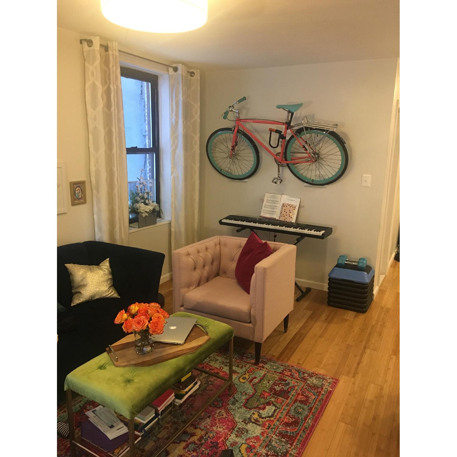 Macy's Blue Tufted Apartment Sized Sofa AptDeco