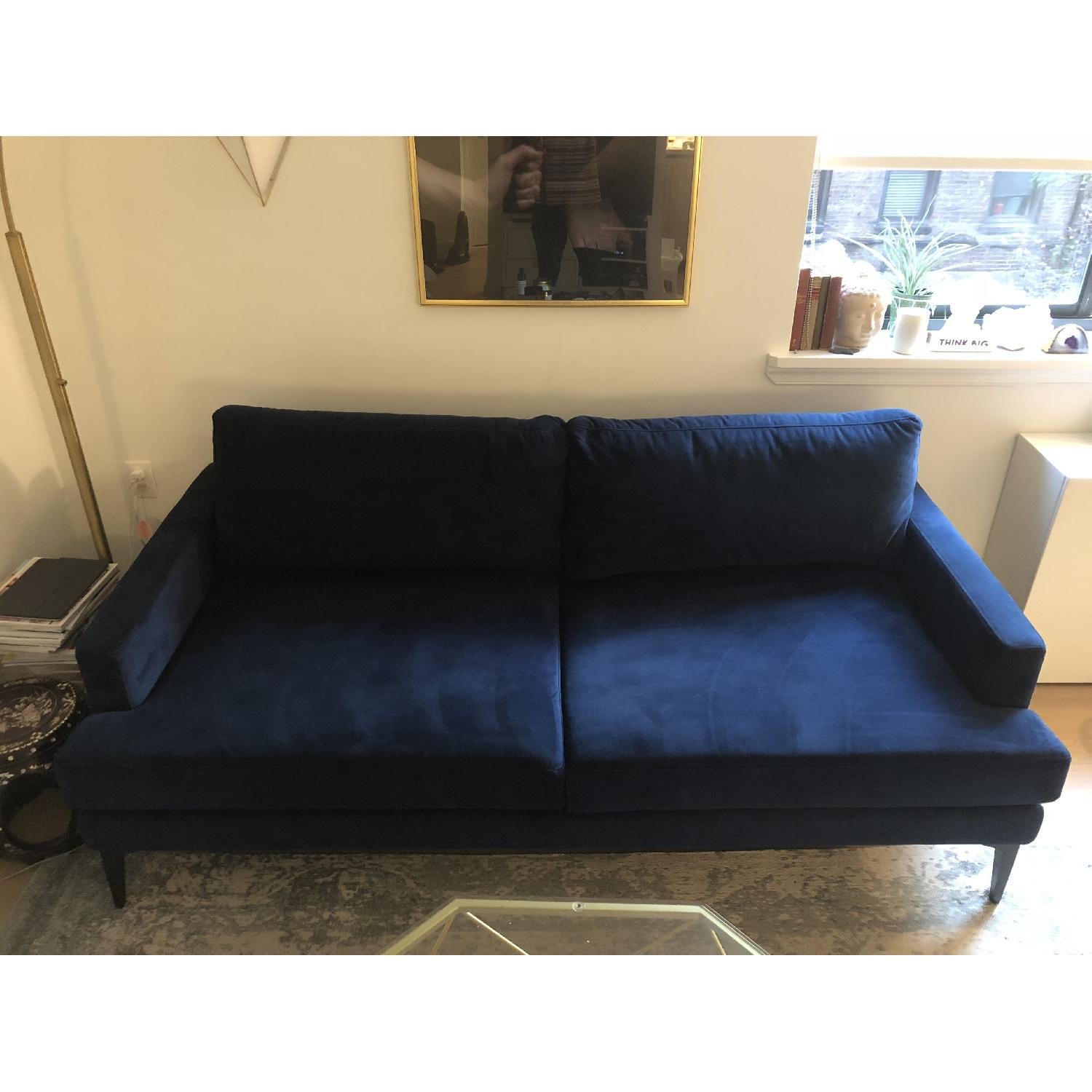 West Elm Andes Sofa in Performance Velvet Blue Ink - image-3