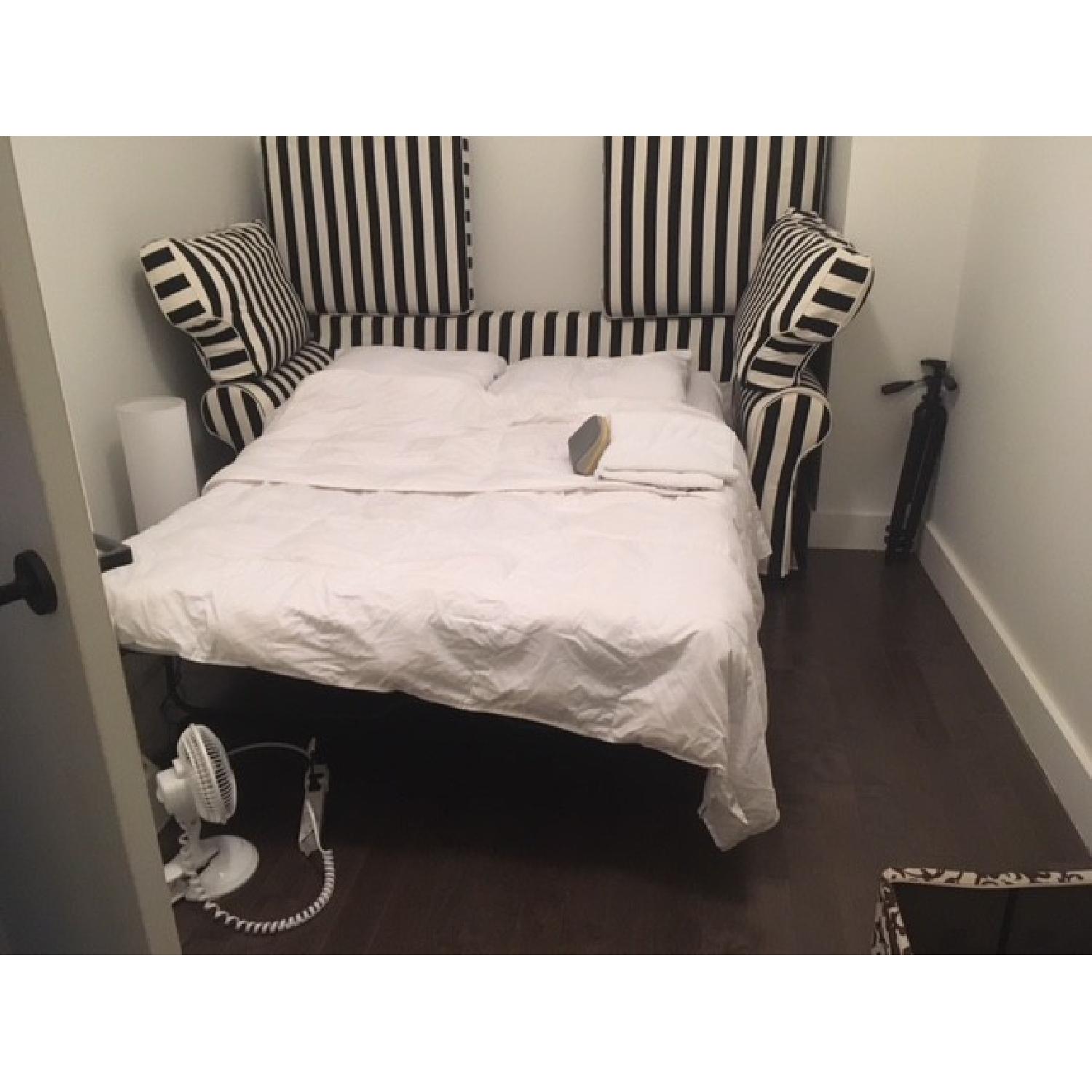 Ikea Ektorp Sleeper Sofa w/ Black & White Striped Slipcover - image-2