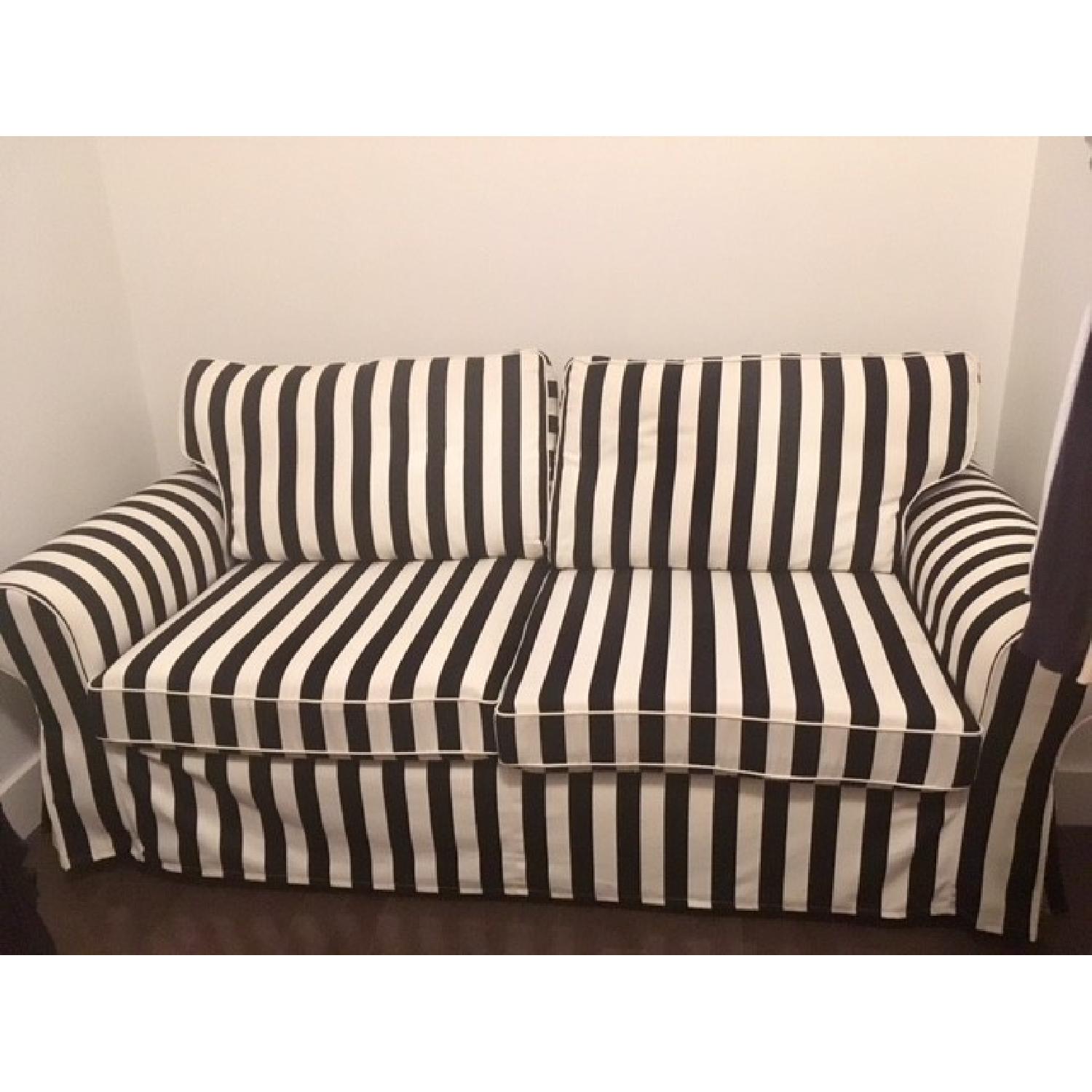 Ikea Ektorp Sleeper Sofa w/ Black & White Striped Slipcover - image-3