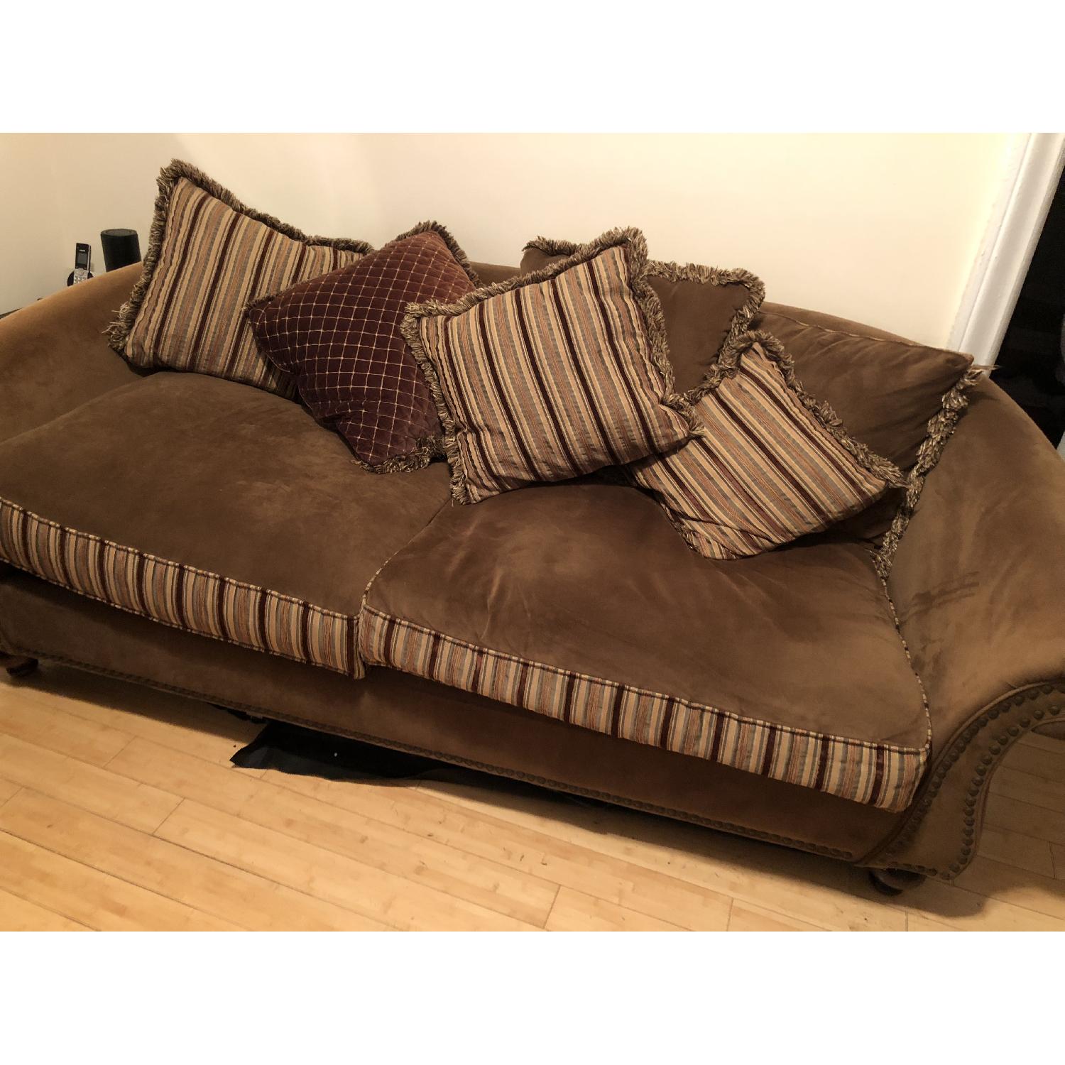 Cindy Crawford Brown Suede Sofa - image-1