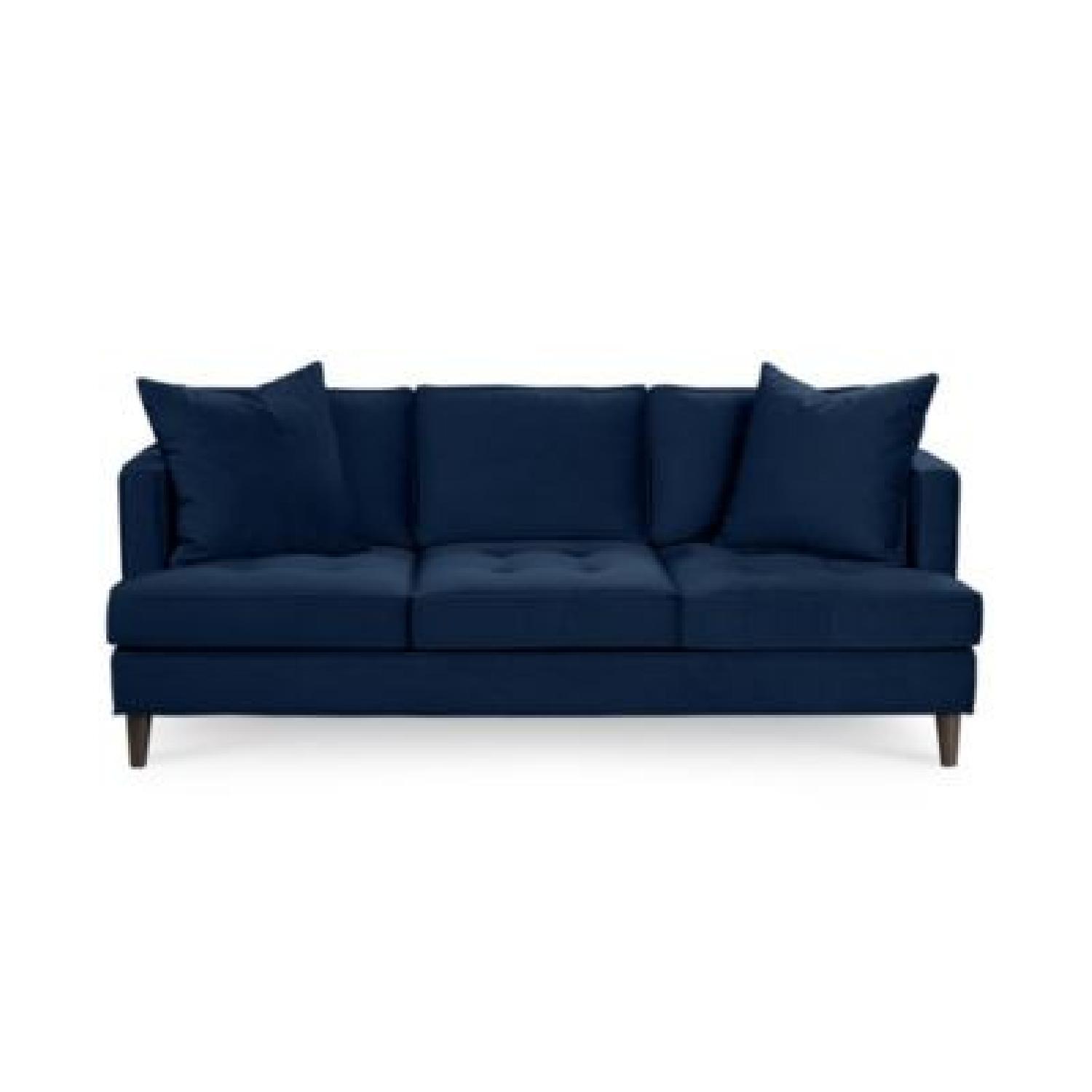 Macy's Mid Century Modern Blue Upholstered Sofa AptDeco