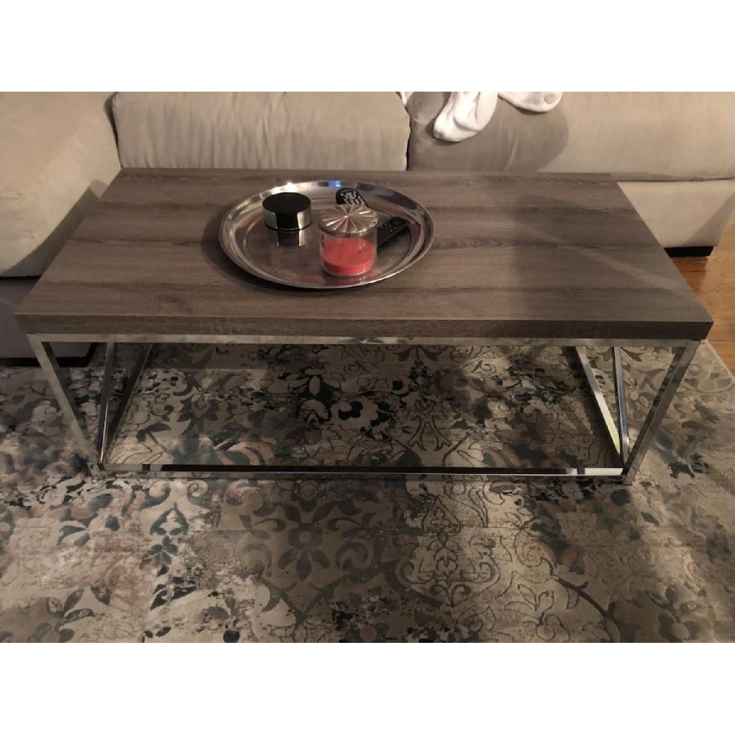 Wood & Silver Rectangular Coffee Table - image-1