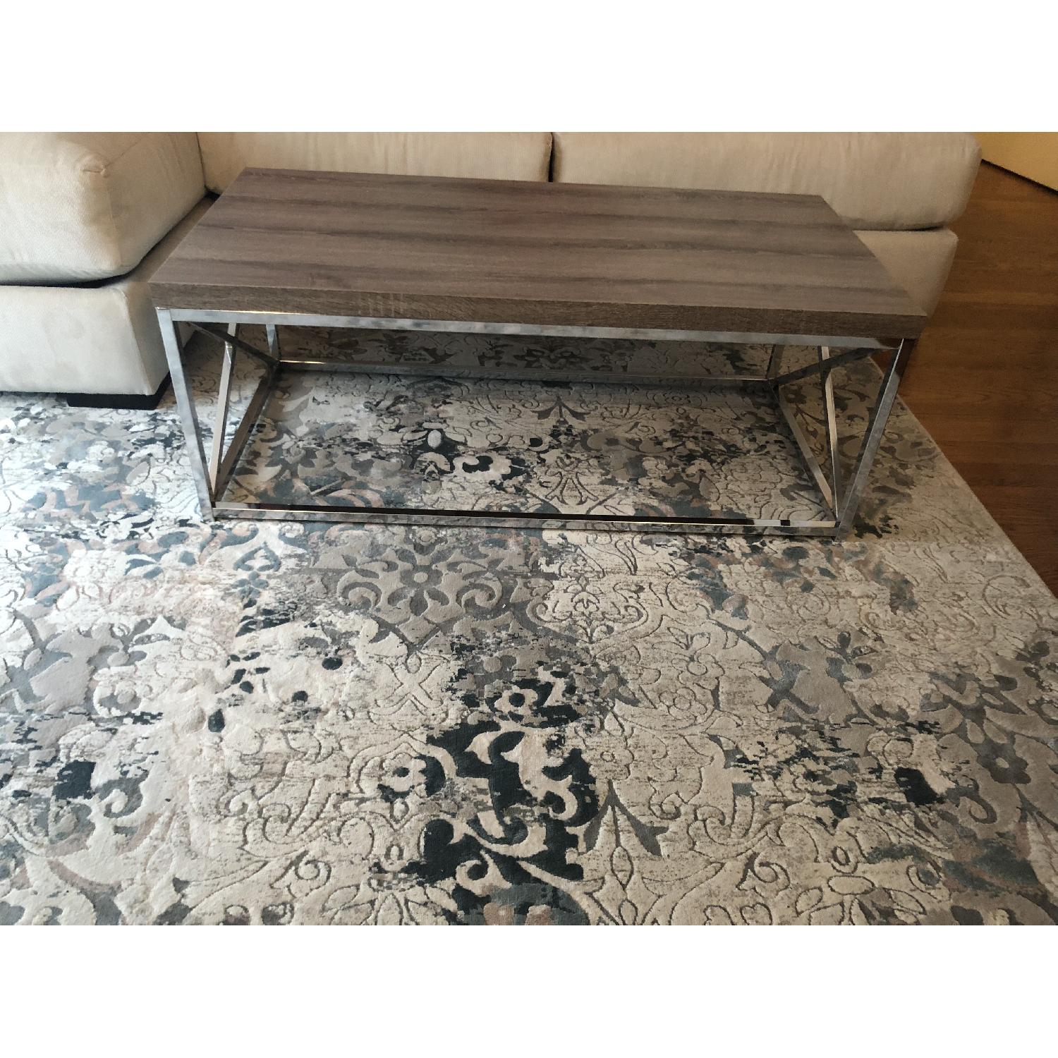 Wood & Silver Rectangular Coffee Table - image-2