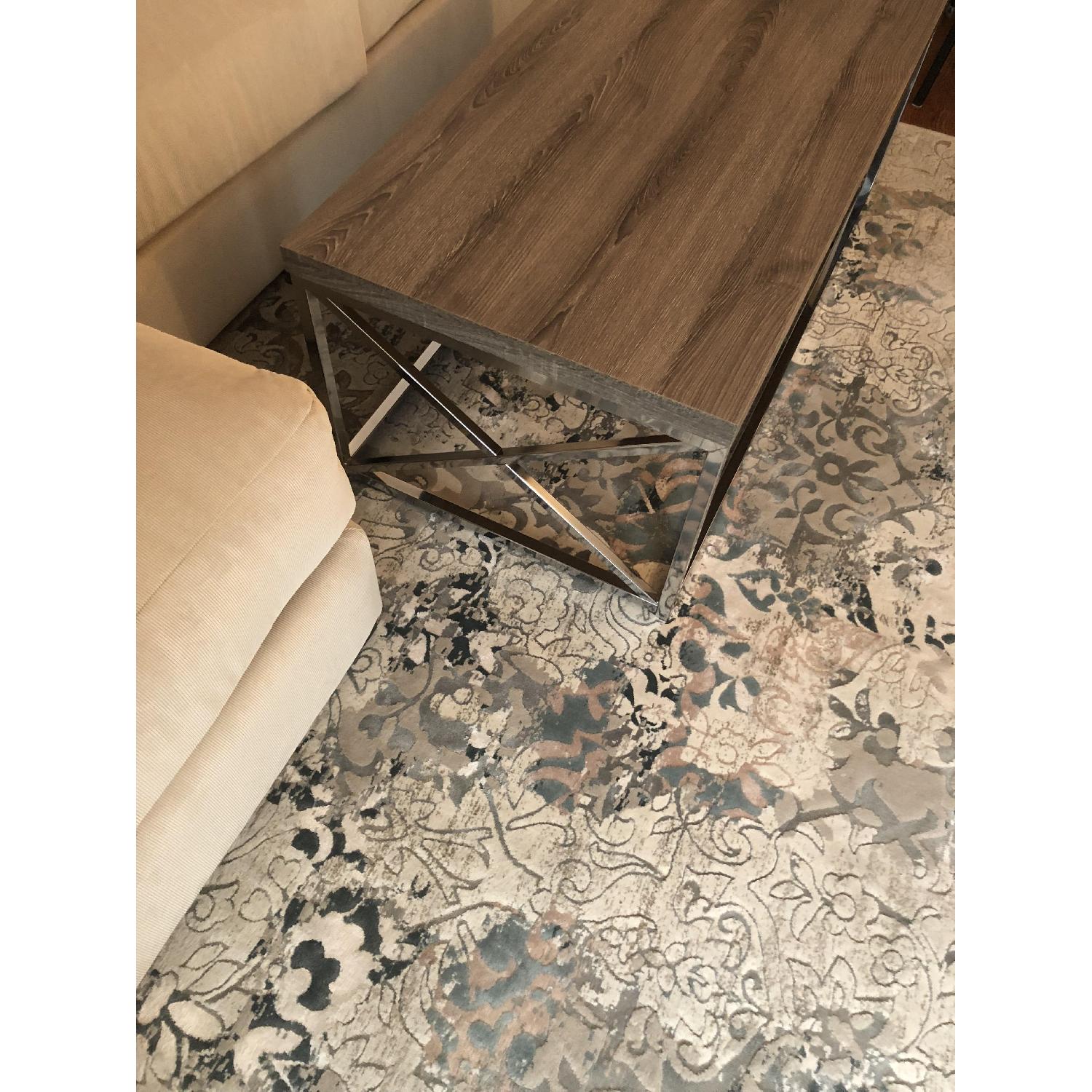 Wood & Silver Rectangular Coffee Table - image-5
