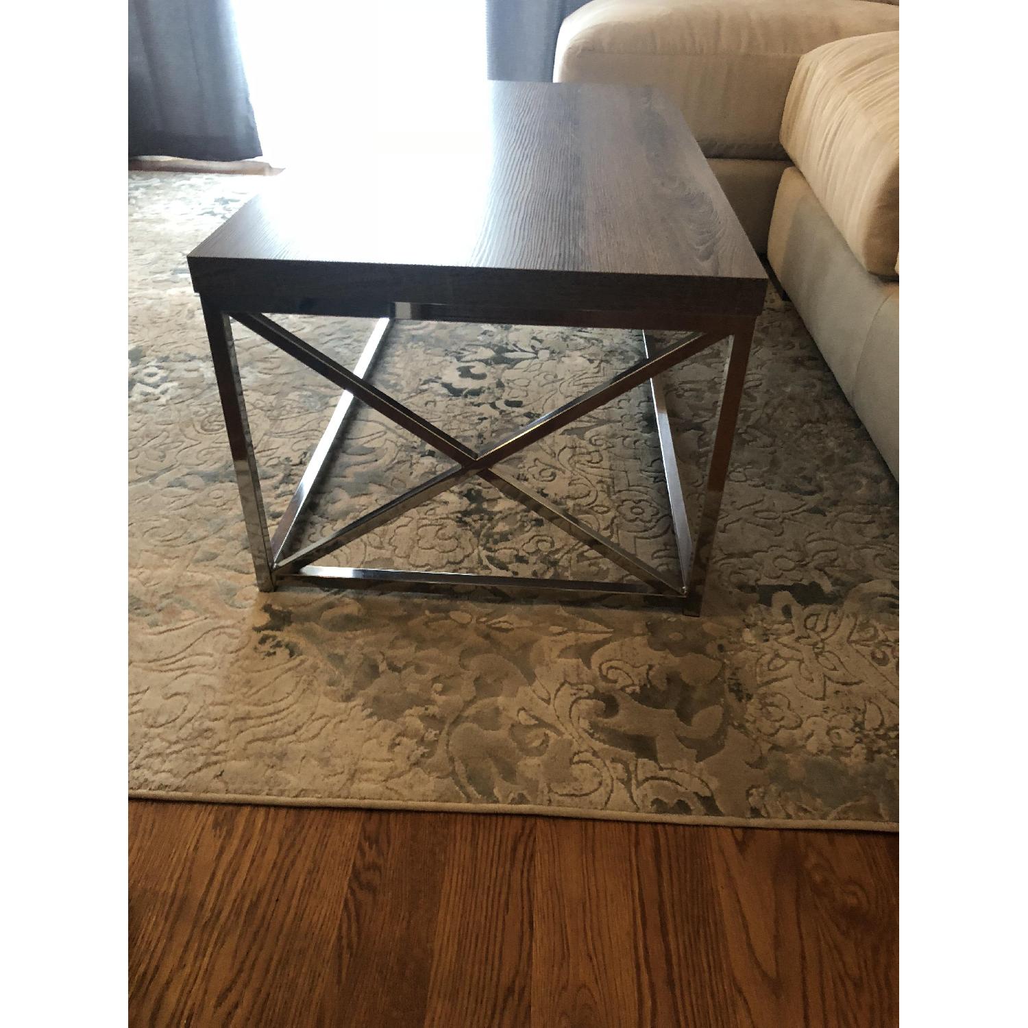 Wood & Silver Rectangular Coffee Table - image-6