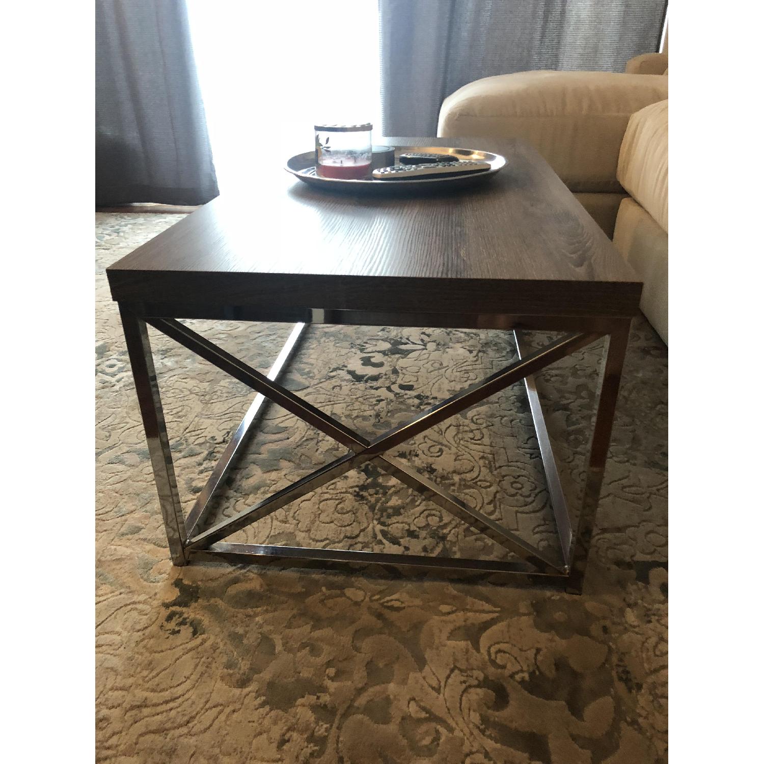 Wood & Silver Rectangular Coffee Table - image-7