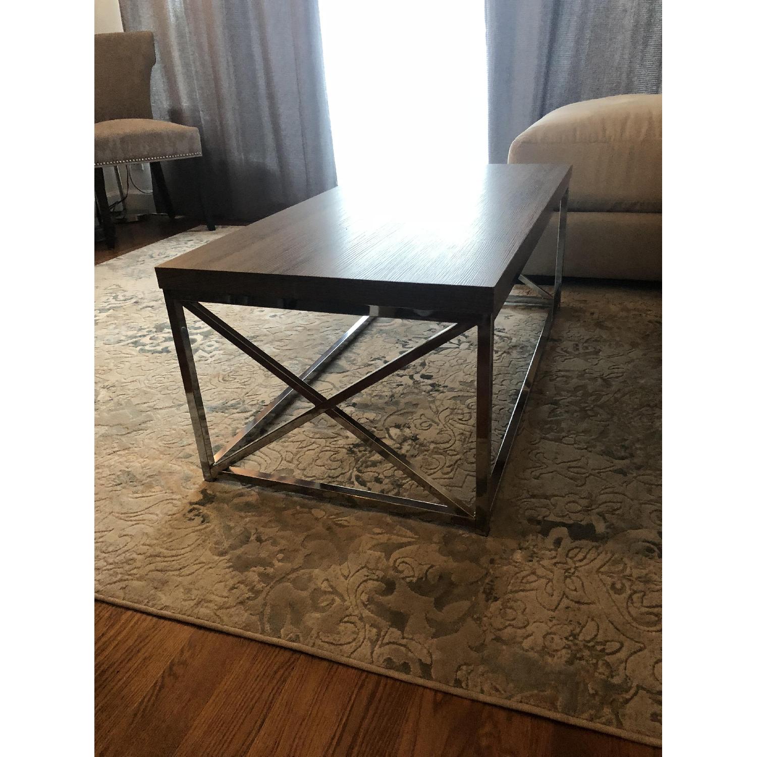 Wood & Silver Rectangular Coffee Table - image-8