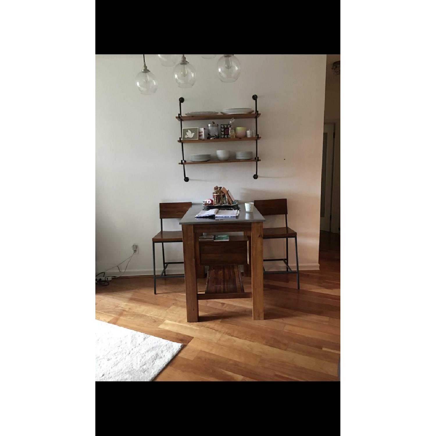West Elm Rustic Kitchen Island w/ 2 Stools - AptDeco