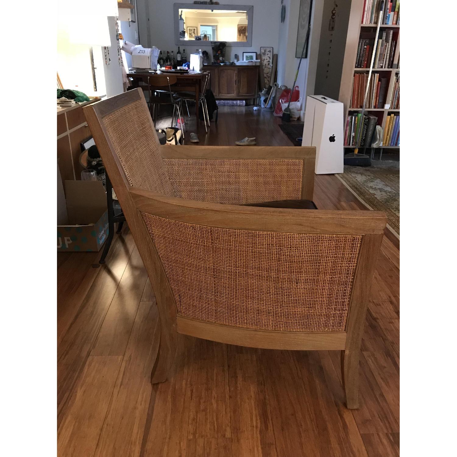 Crate & Barrel Grey Wash Rattan Chair w/ Leather Cushion AptDeco