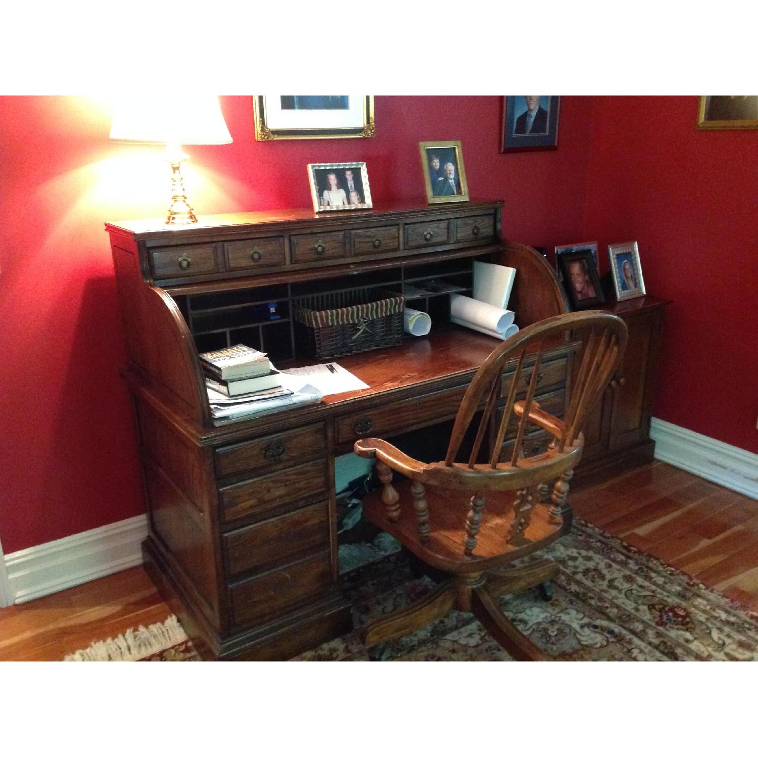 Ethan Allen Farrell Roll Top Desk & Chair - image-1