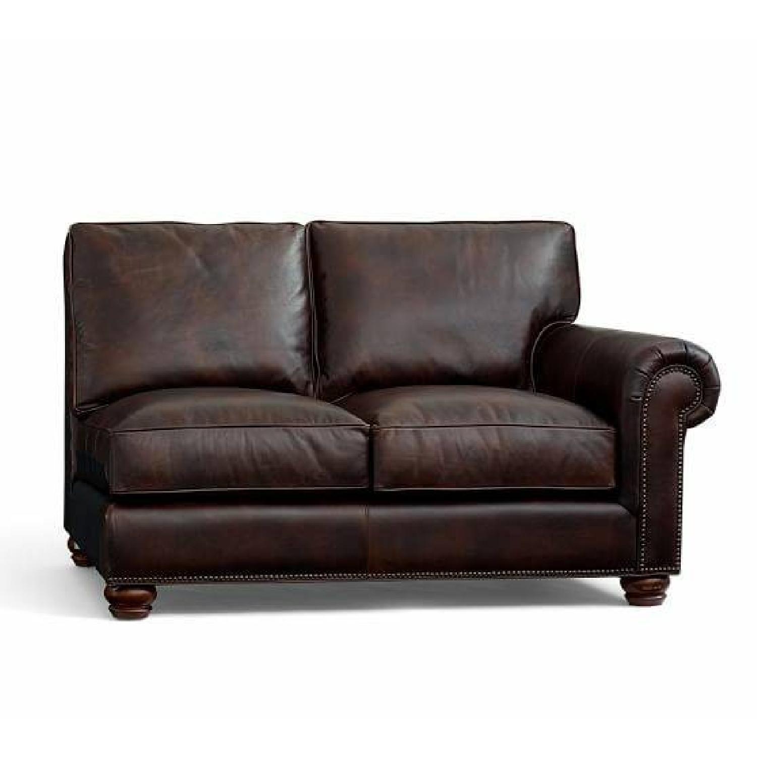 Pottery Barn Webster Brown Leather Sectional Sofa - image-1