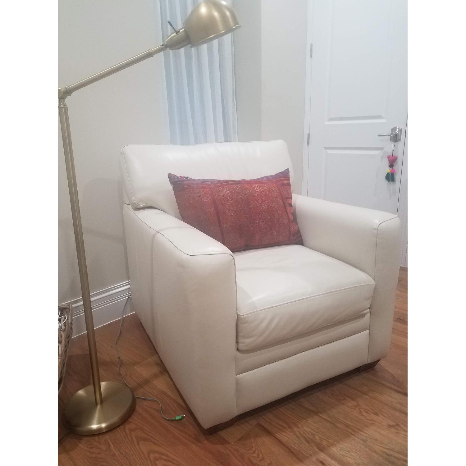 Off White Leather Arm Chair - image-5