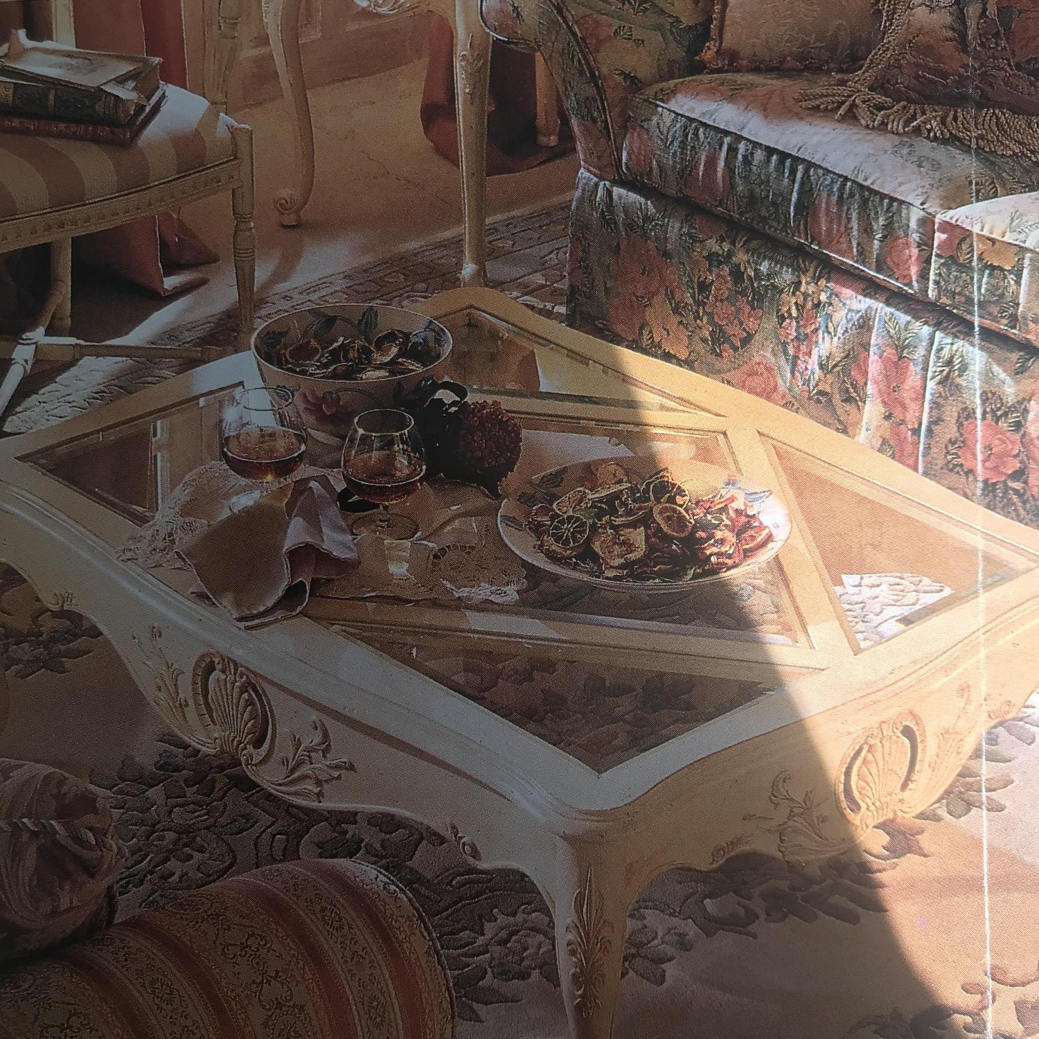 Ethan Allen Ivory Legacy French Country Glass Coffee Table - image-0