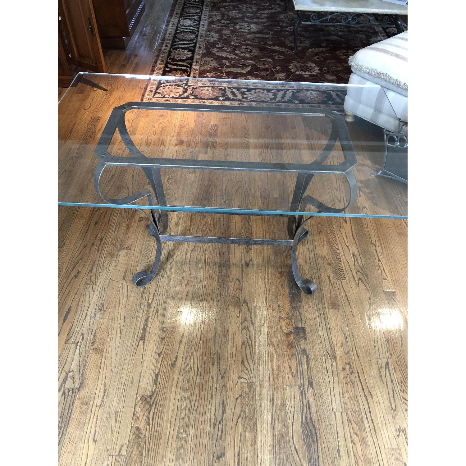 Custom Glass Dining Table w/ Metal Base - image-1