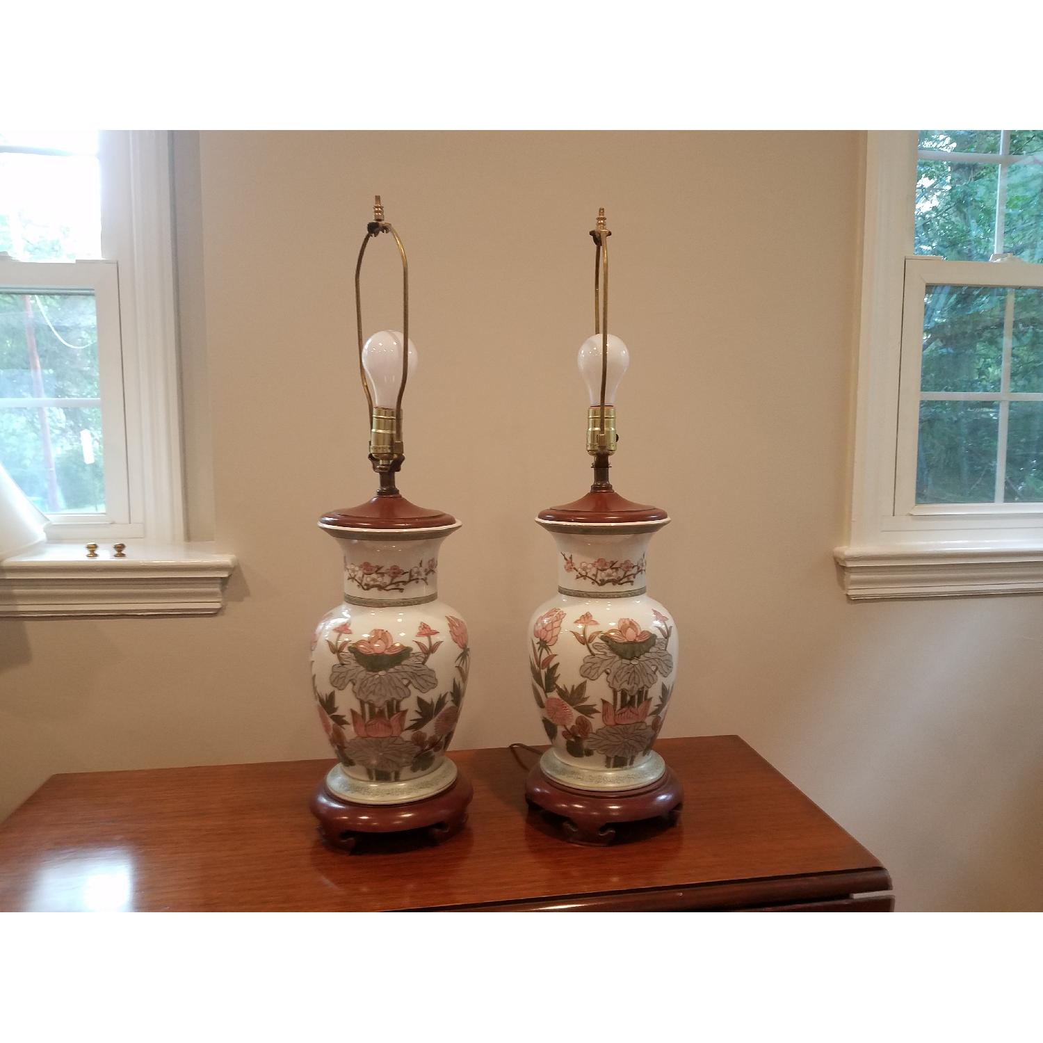 Fortunoff Pink & Gray Ceramic Ginger Jar Lamps - image-1