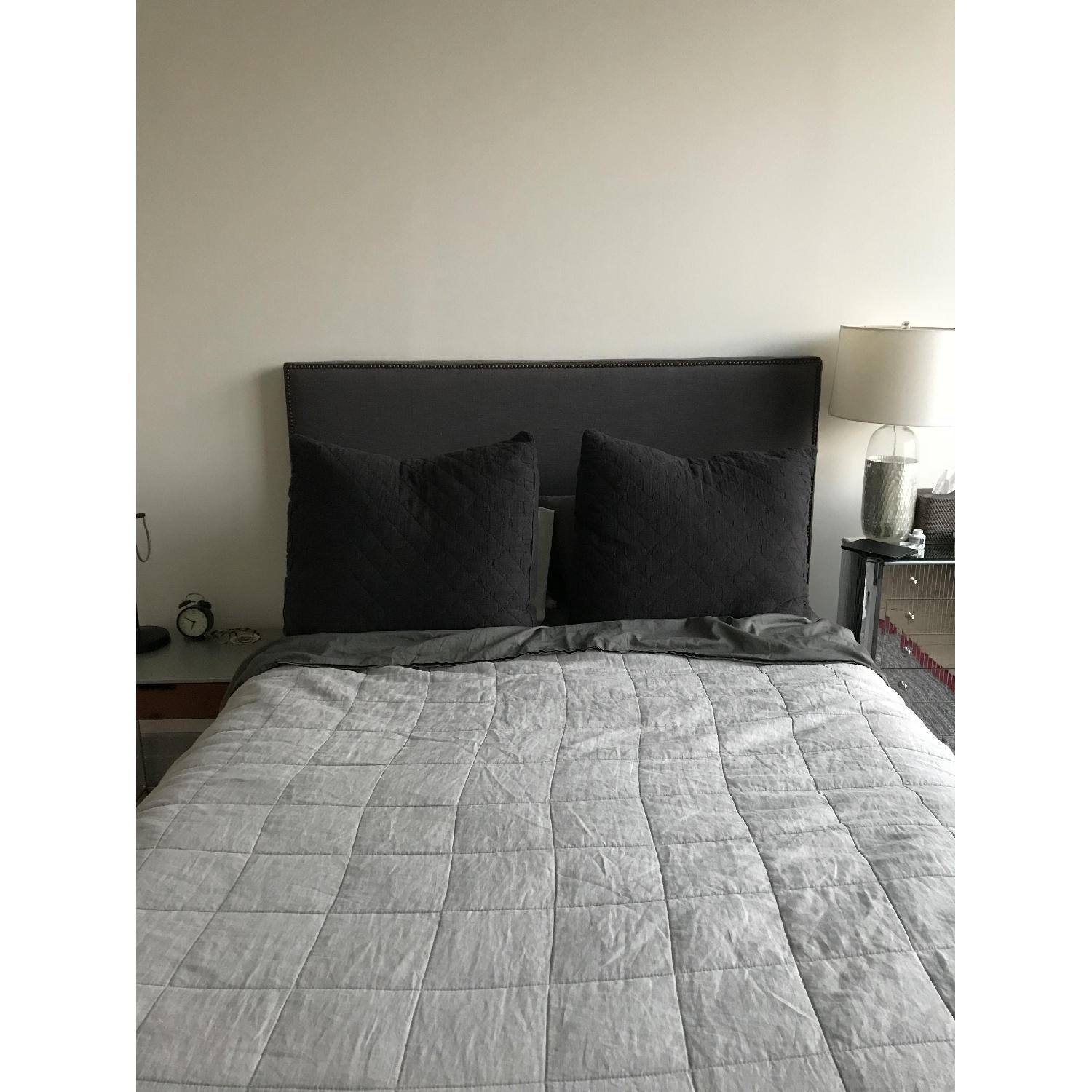 West Elm Queen Bed Frame w/ Nailhead Upholstered Headboard - image-1