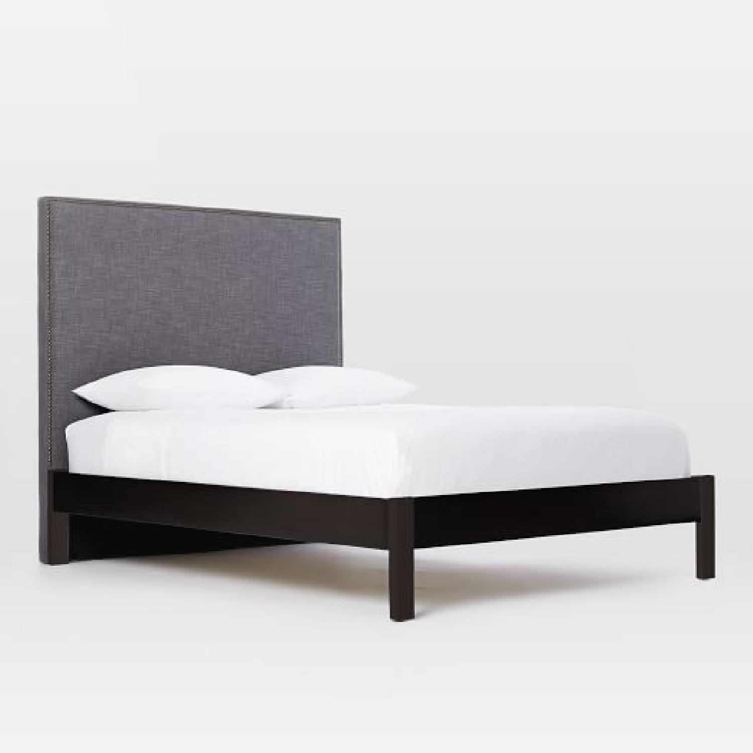 West Elm Queen Bed Frame w/ Nailhead Upholstered Headboard - image-3