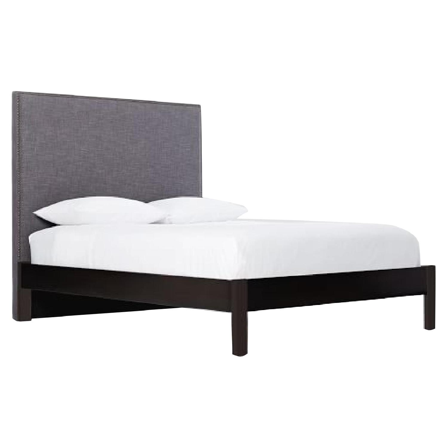 West Elm Queen Bed Frame w/ Nailhead Upholstered Headboard - image-0