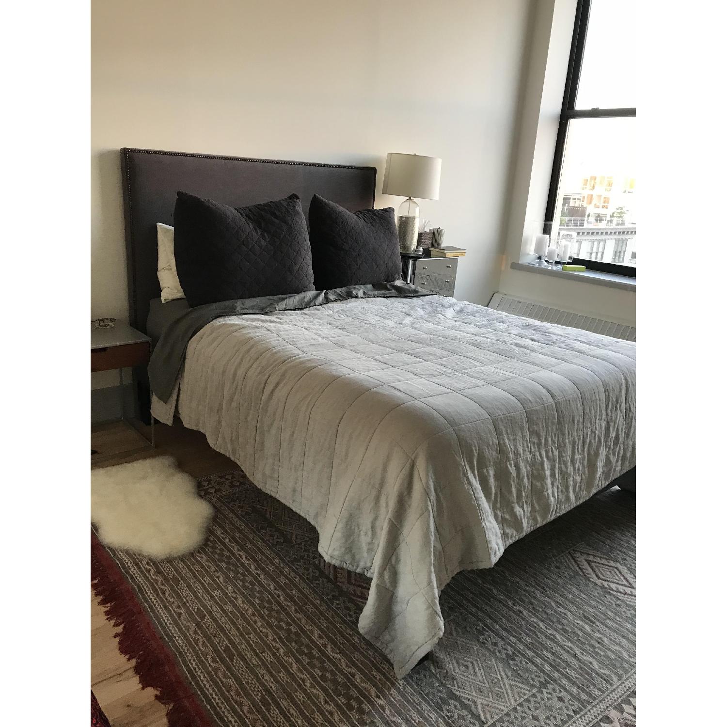 West Elm Queen Bed Frame w/ Nailhead Upholstered Headboard - image-4