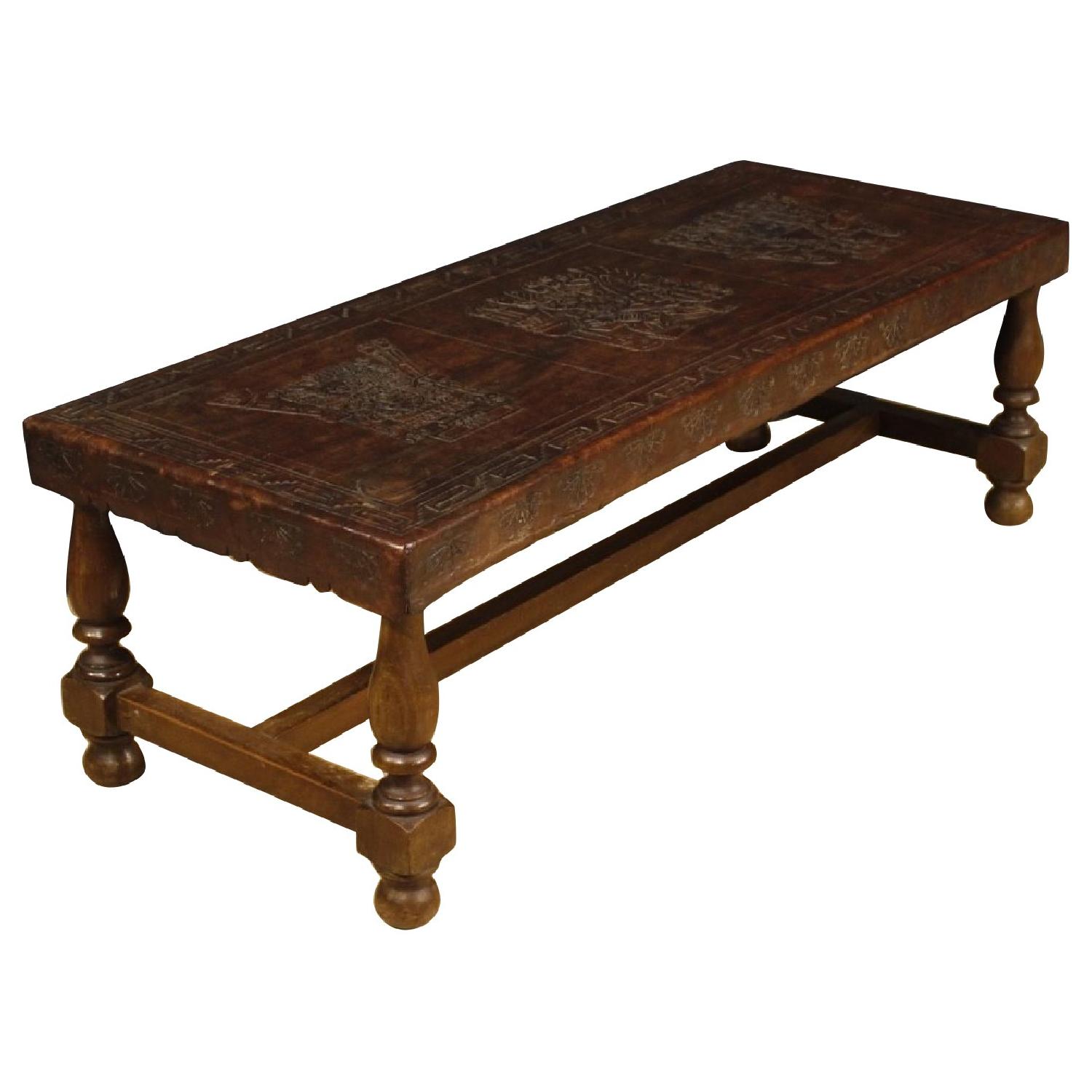 Spanish Bench in Wood & Leather AptDeco