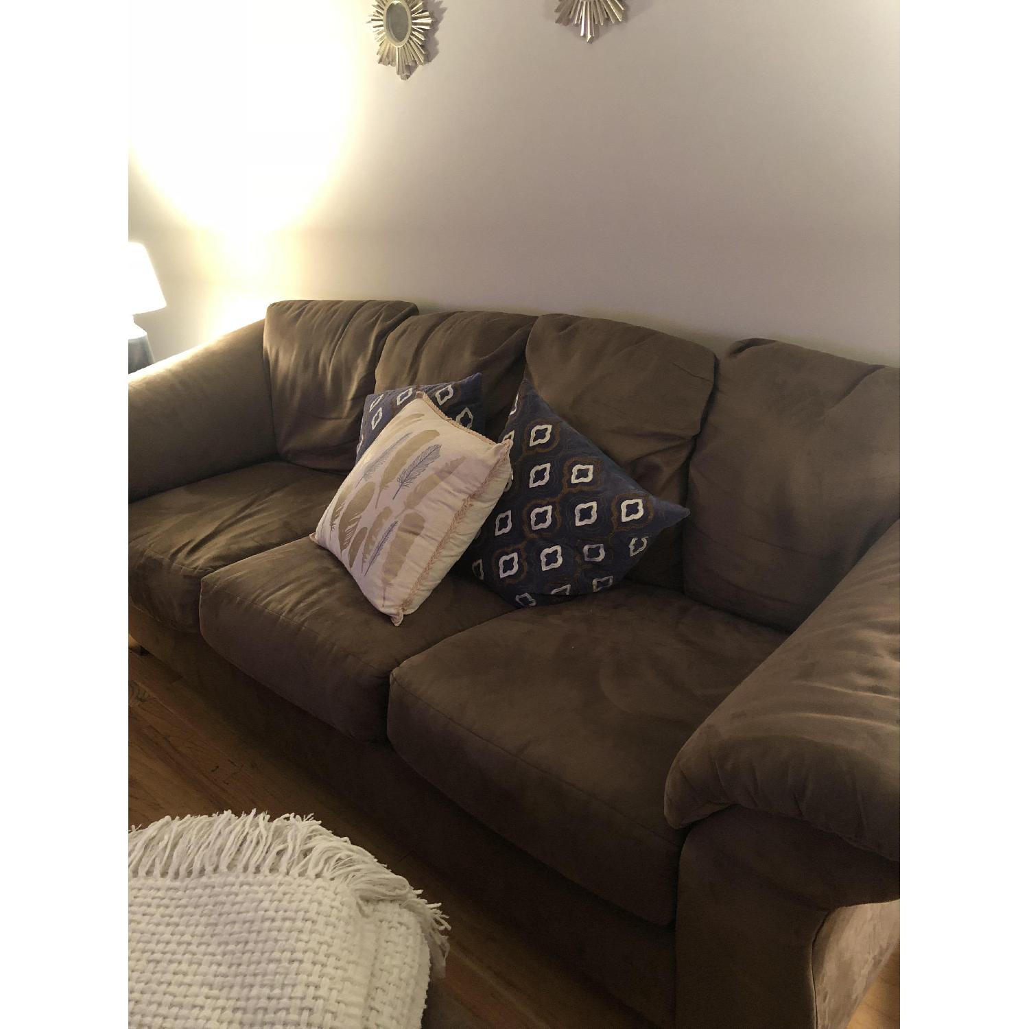 Brown Suede Sofa & Ottoman - image-1