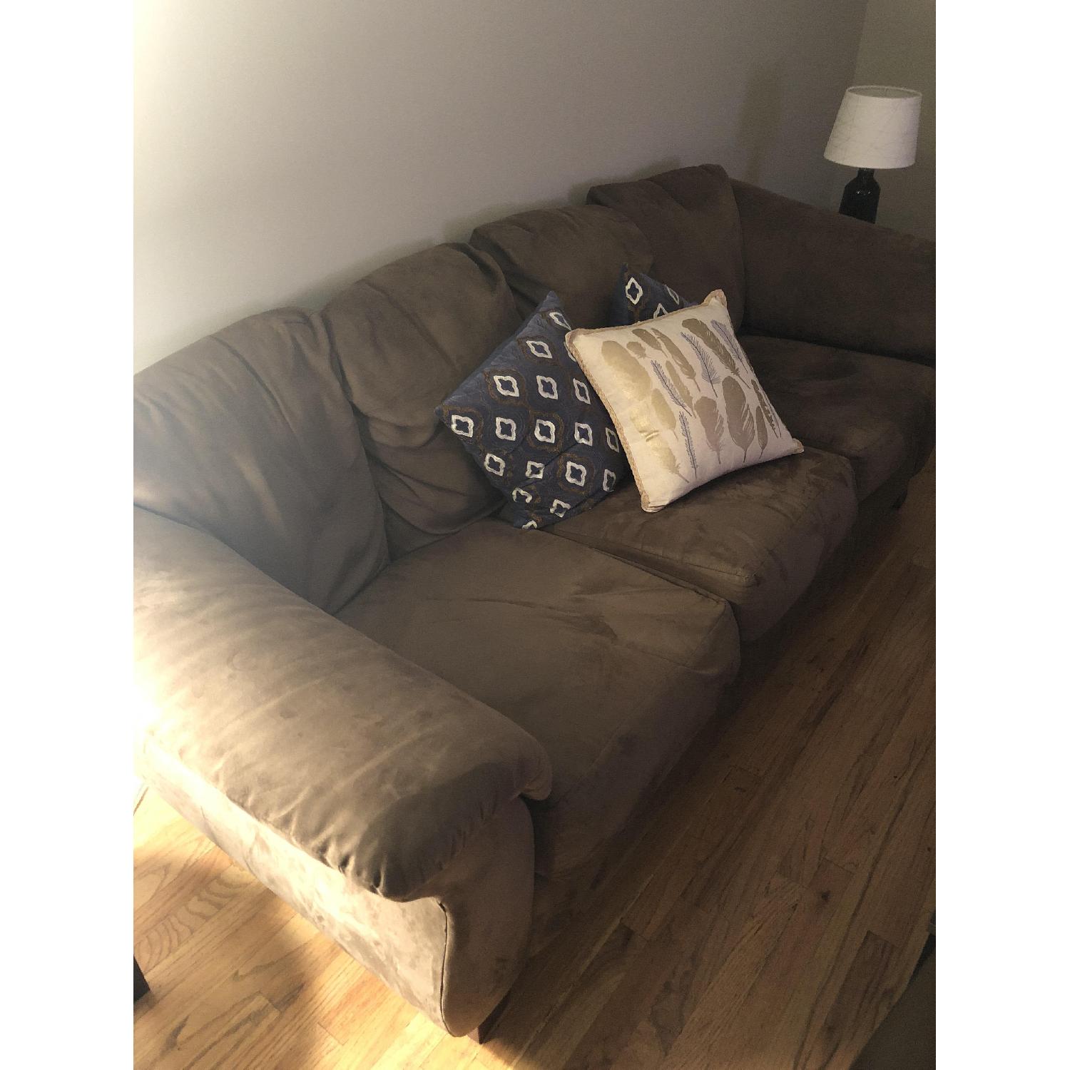 Brown Suede Sofa & Ottoman - image-2
