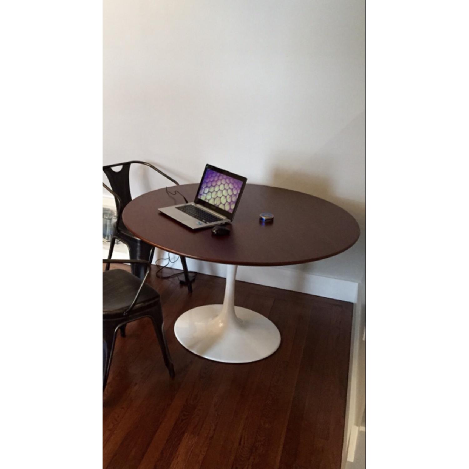 LexMod Lippa Round Walnut Dining Table w/ White Base - image-2