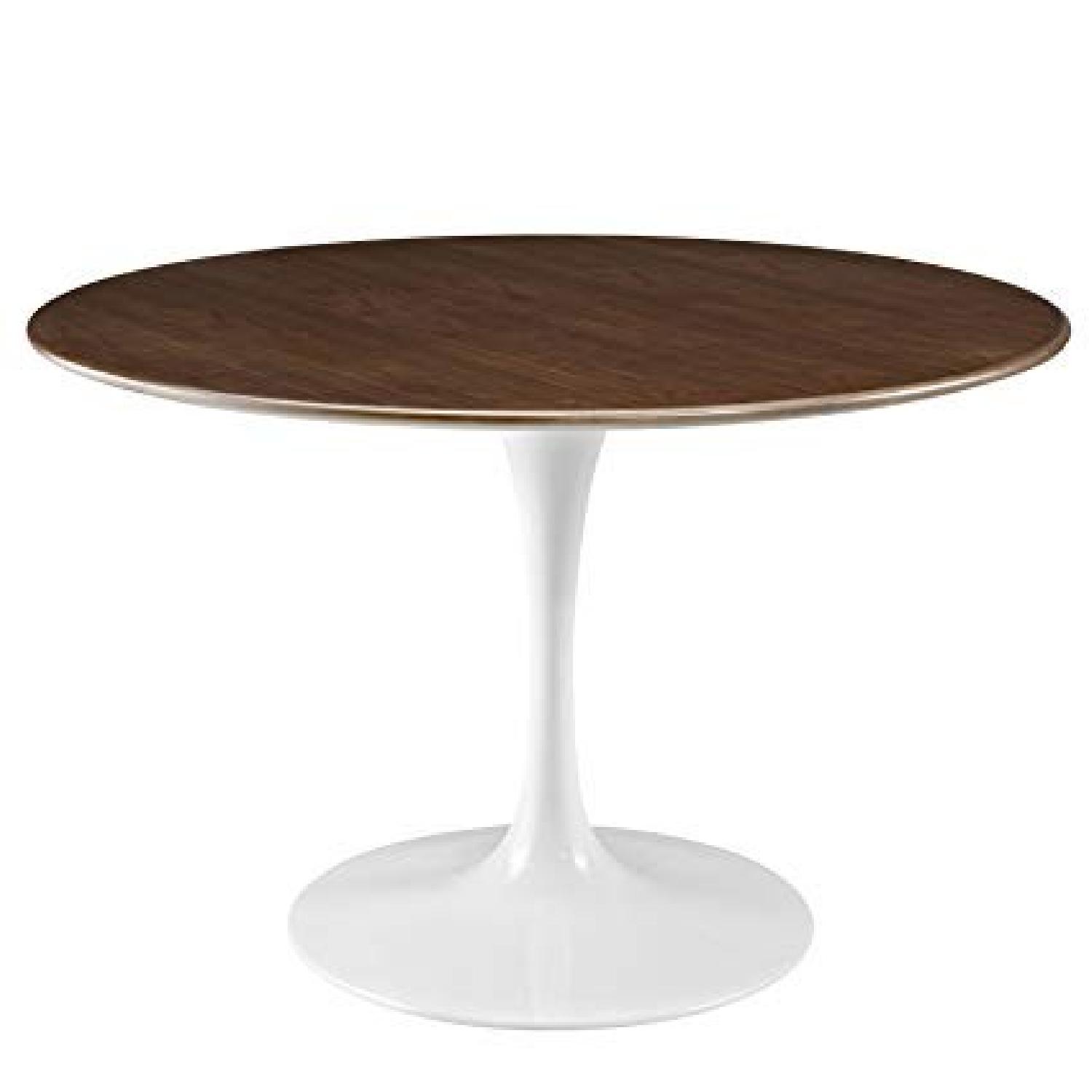 LexMod Lippa Round Walnut Dining Table w/ White Base - image-0