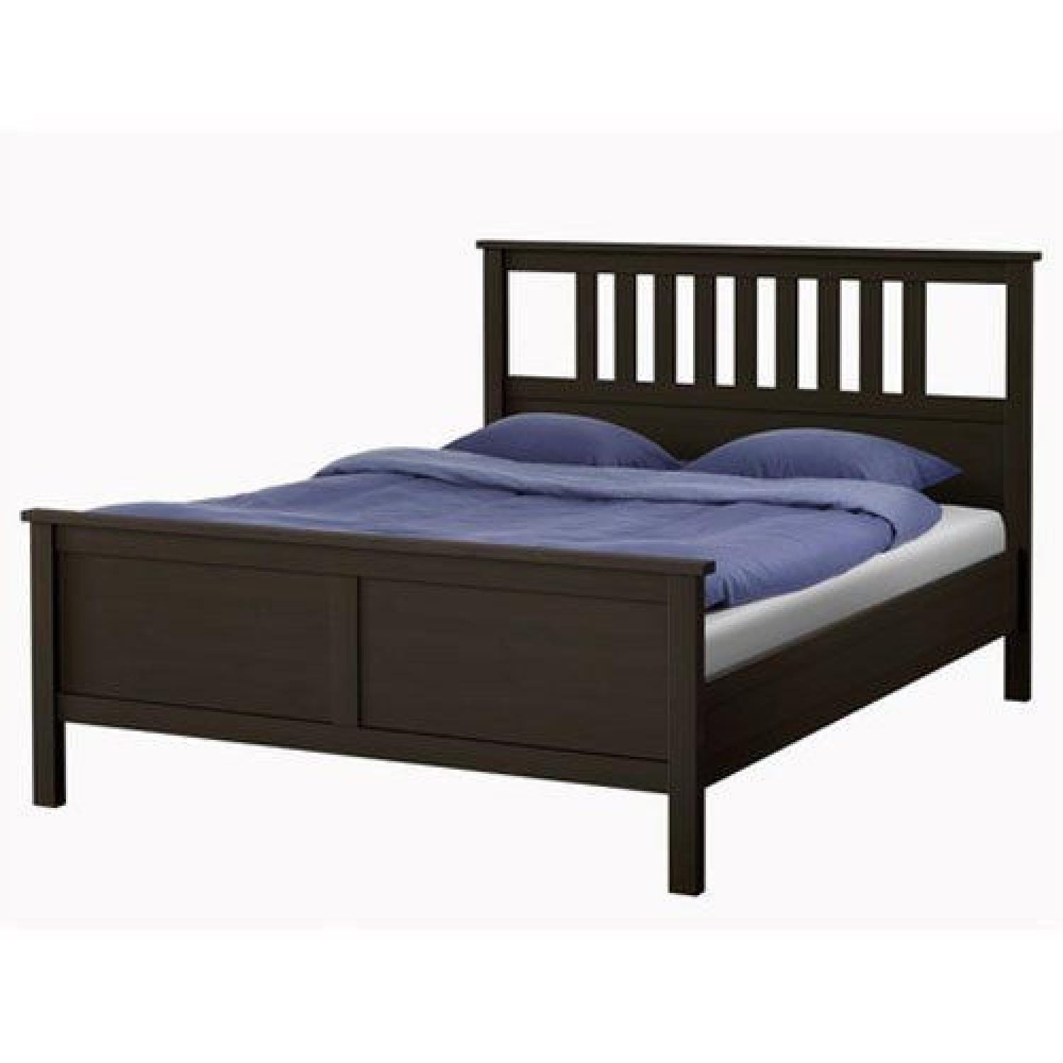 Ikea Hemnes Black-Brown Queen Size Bed Frame w/ Lury - image-0