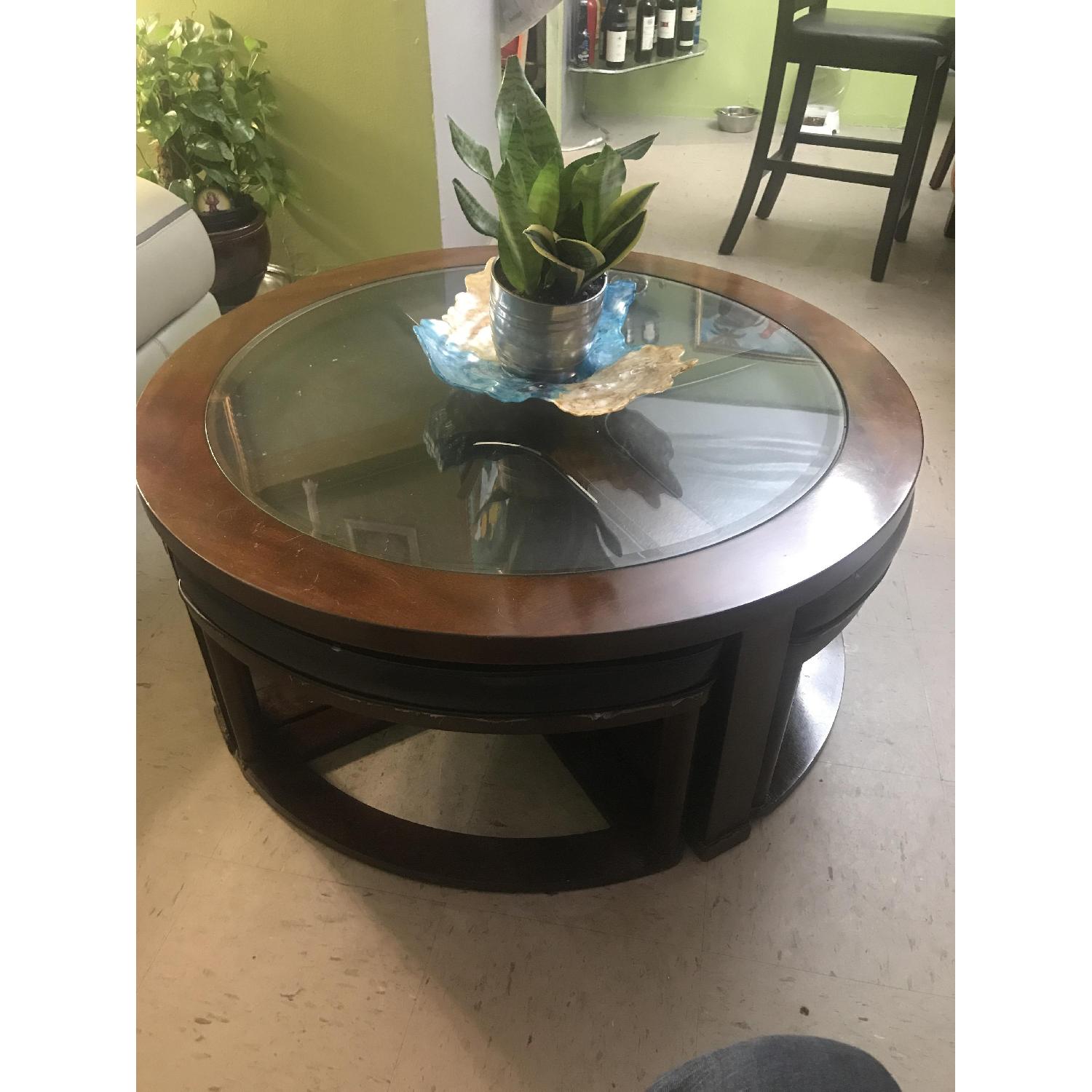 Ashley Glass Coffee Table w/ 4 Stools - image-1